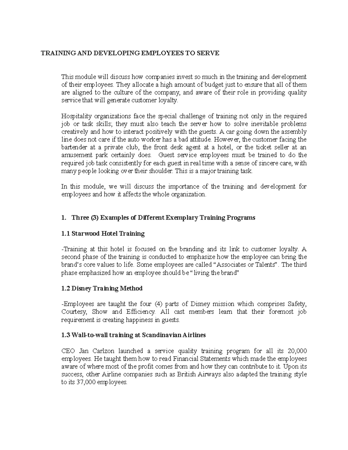 Training and Developing Employees to Serve - TRAINING AND DEVELOPING ...