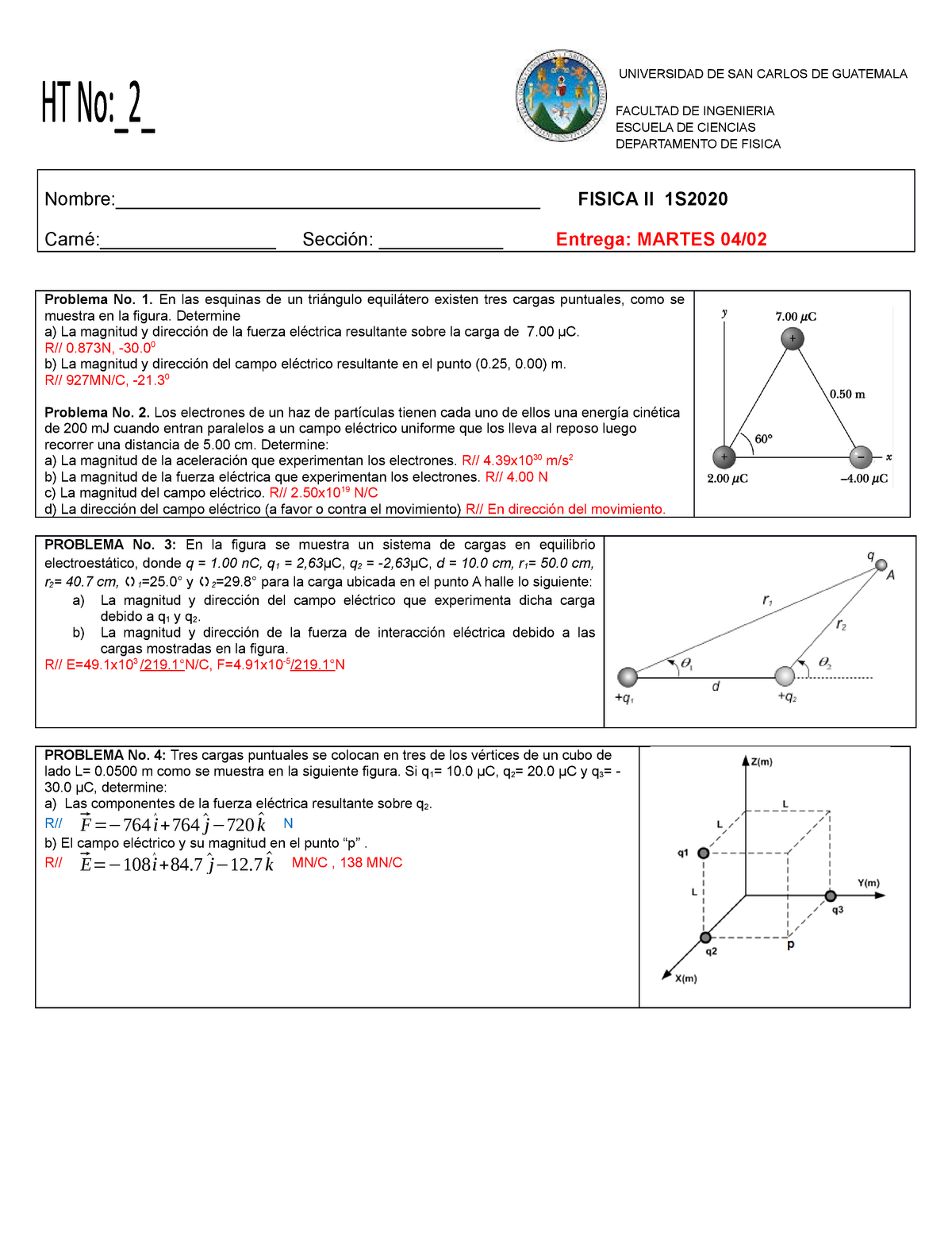 HT No. 2 FII 1S2020 Campo El Ã©ctrico Y Fuerza El Ã©ctrica ...