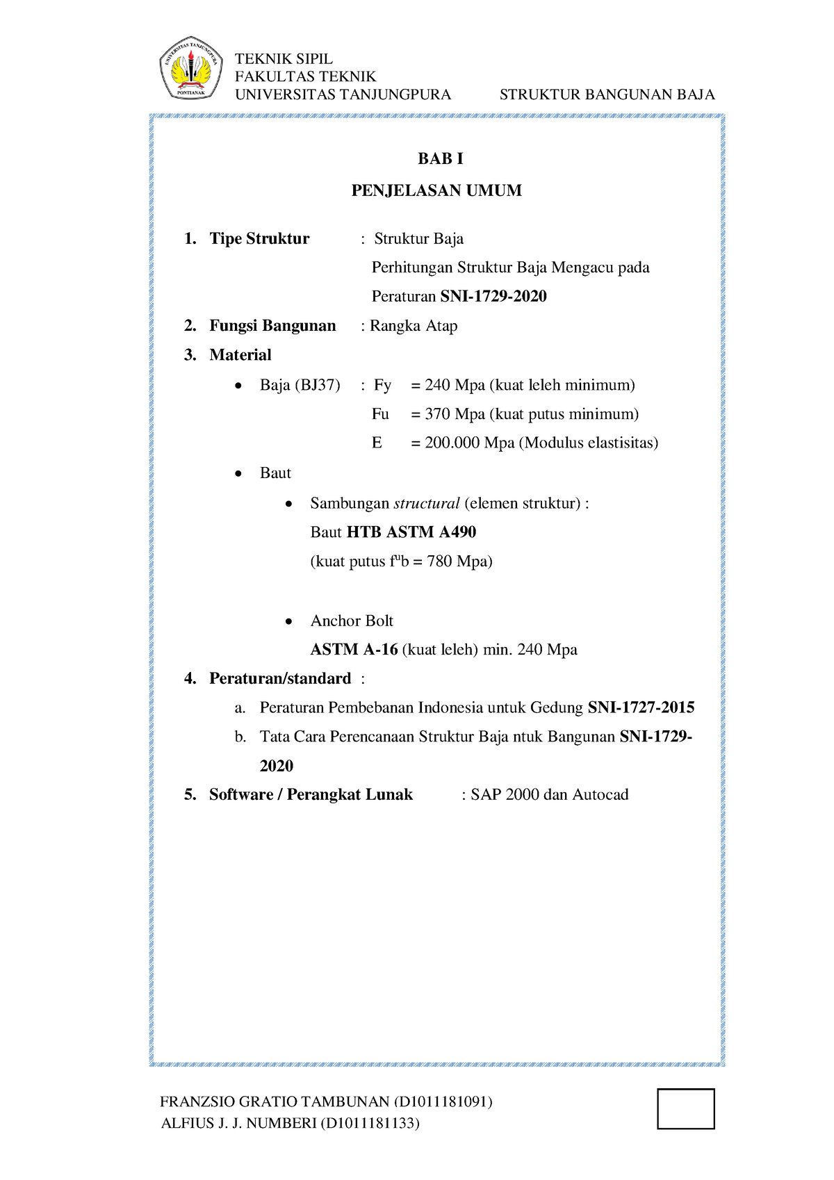 BAB I - III - Perhitungan Struktur Baja - FAKULTAS TEKNIK UNIVERSITAS ...