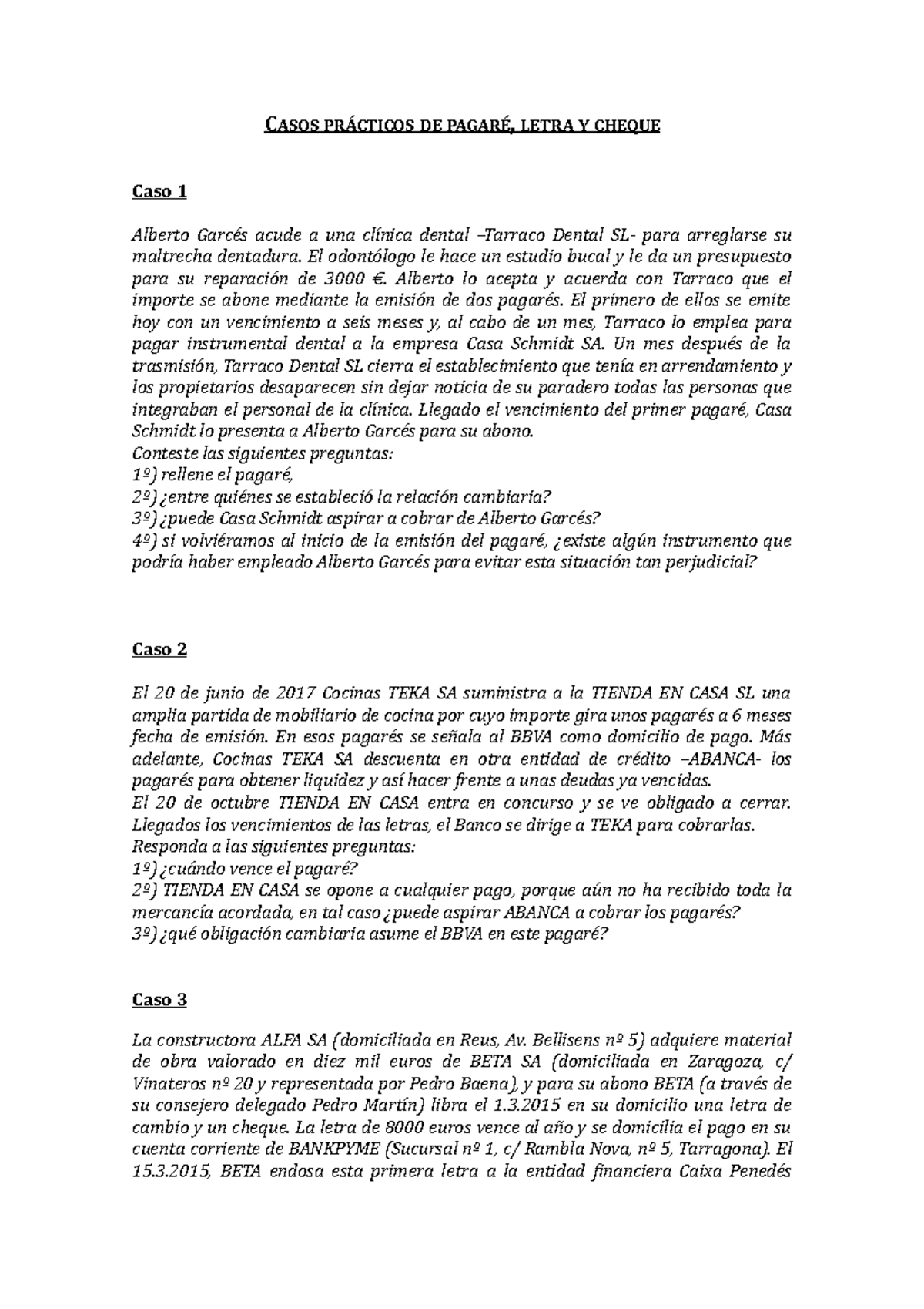 Casos Prácticos Títulos Valores Casos PrÁcticos De PagarÉ Letra Y Cheque Caso 1 Alberto 5033