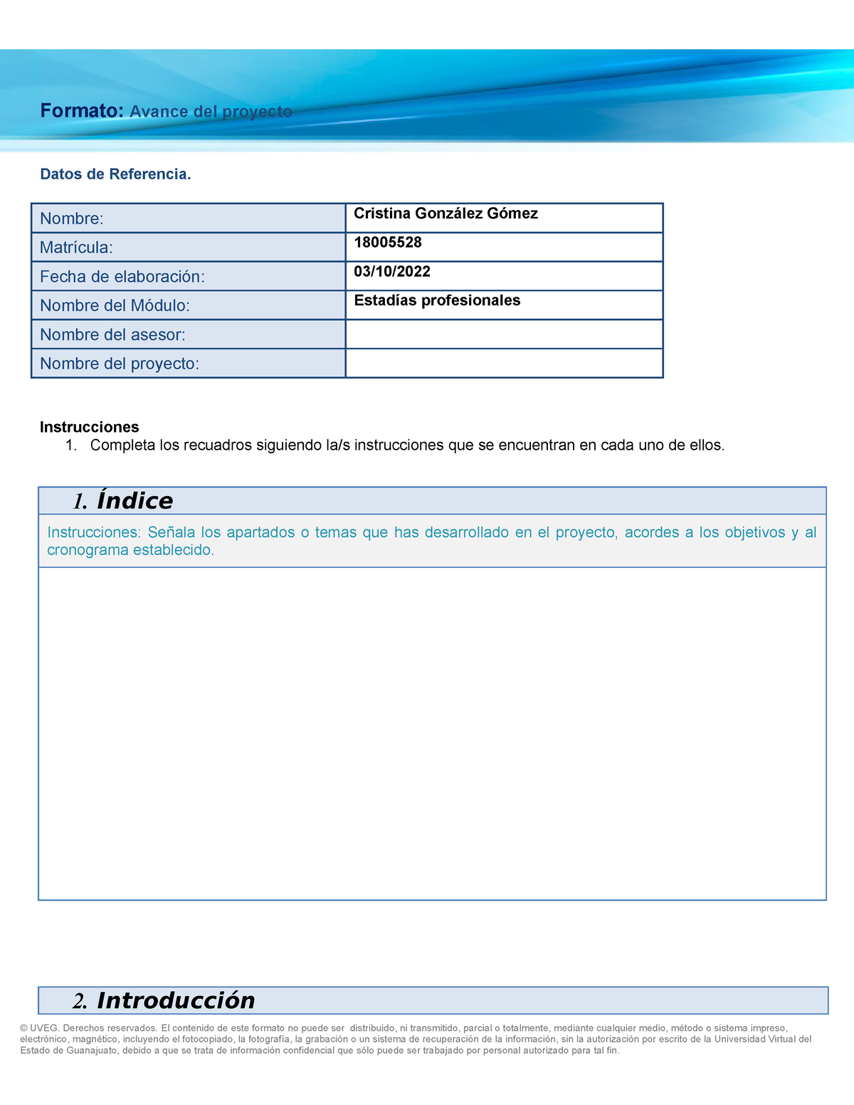 EA4 Formato Avance Del Proyecto - Formato: Avance Del Proyecto Datos De ...