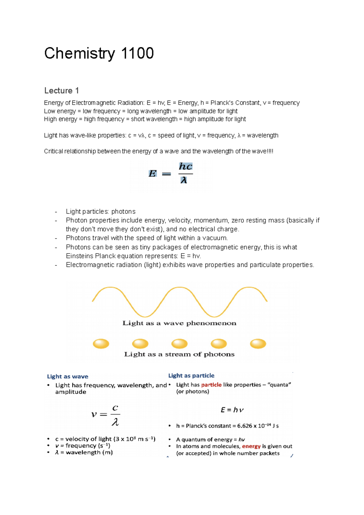 Chemistry 1100 - Module 1 Notes - Chemistry 1100 Lecture 1 Energy Of ...