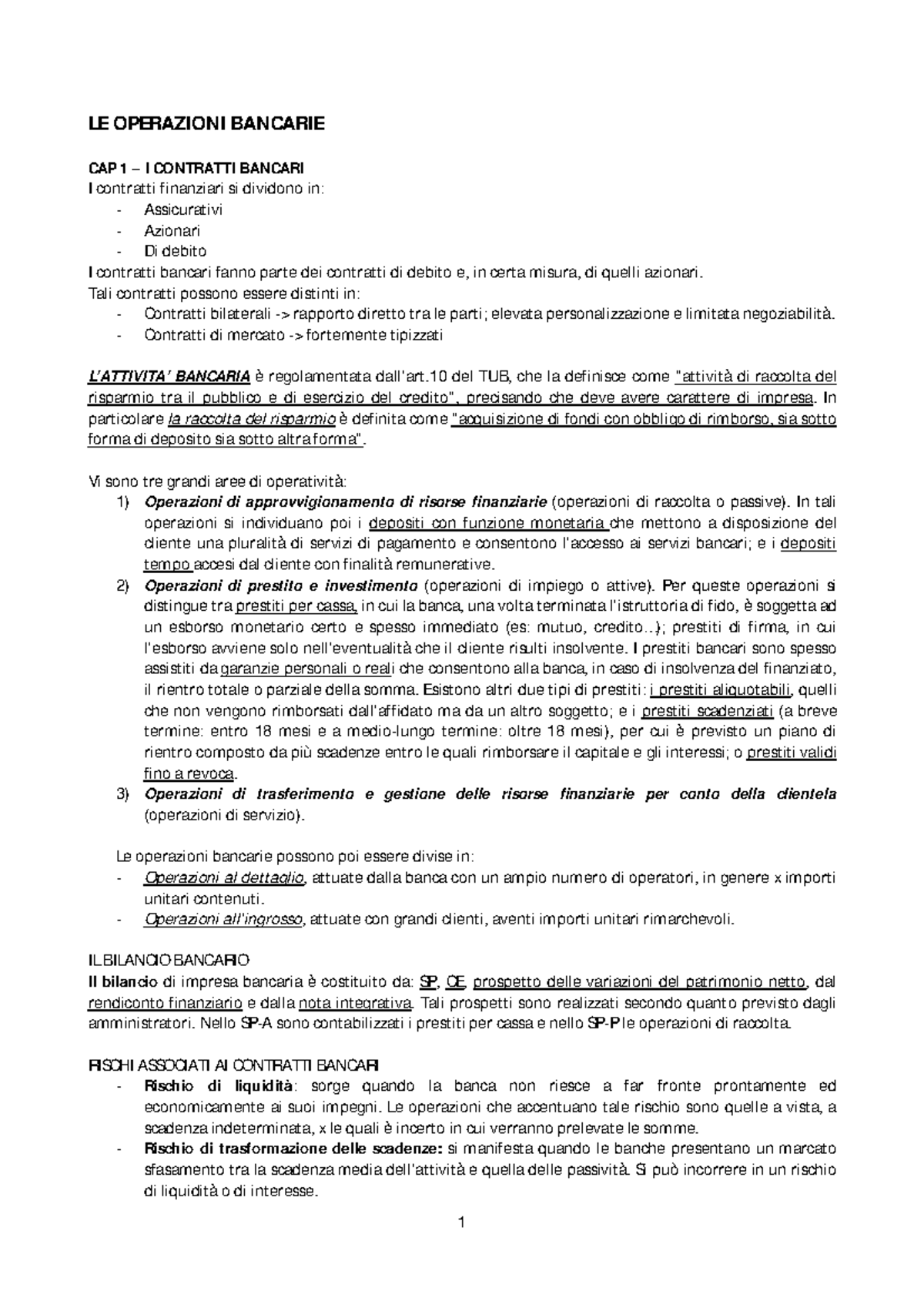 Operazioni Bancarie Borroni Oriani - LE OPERAZIONI 1 I CONTRATTI ...