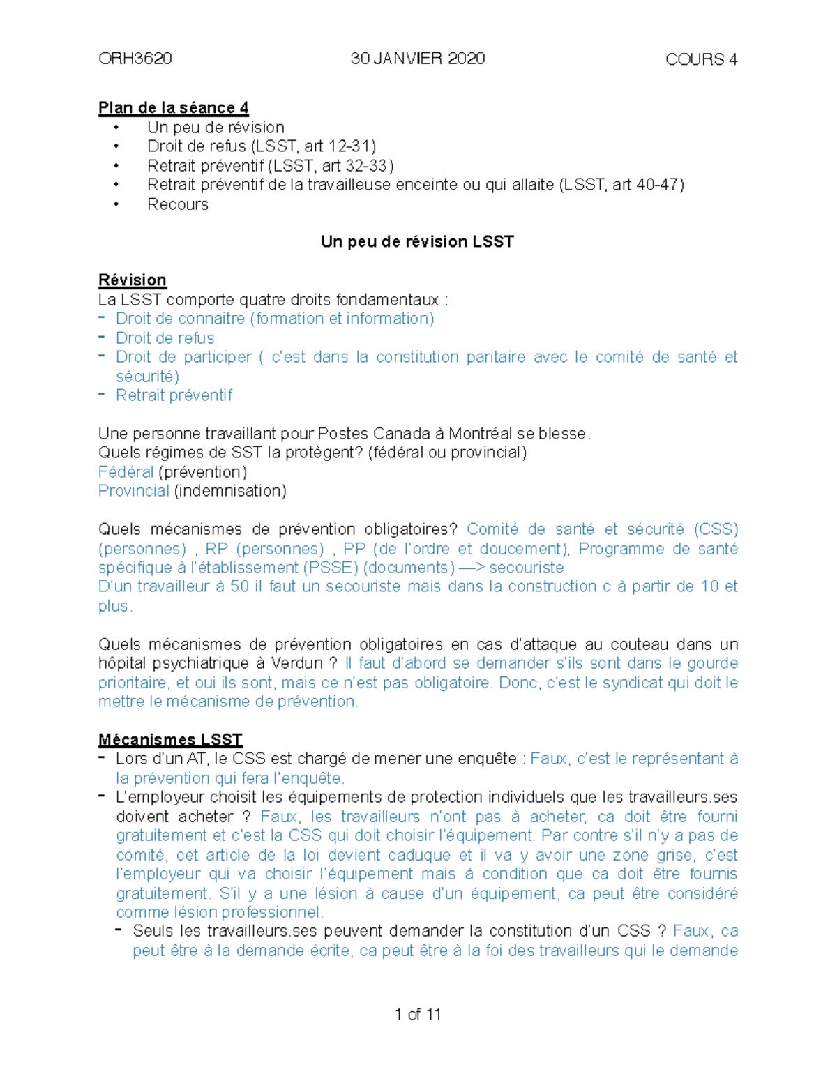 ORH3620 Cours 4 - Plan De La Séance 4 Un Peu De Révision Droit De Refus ...