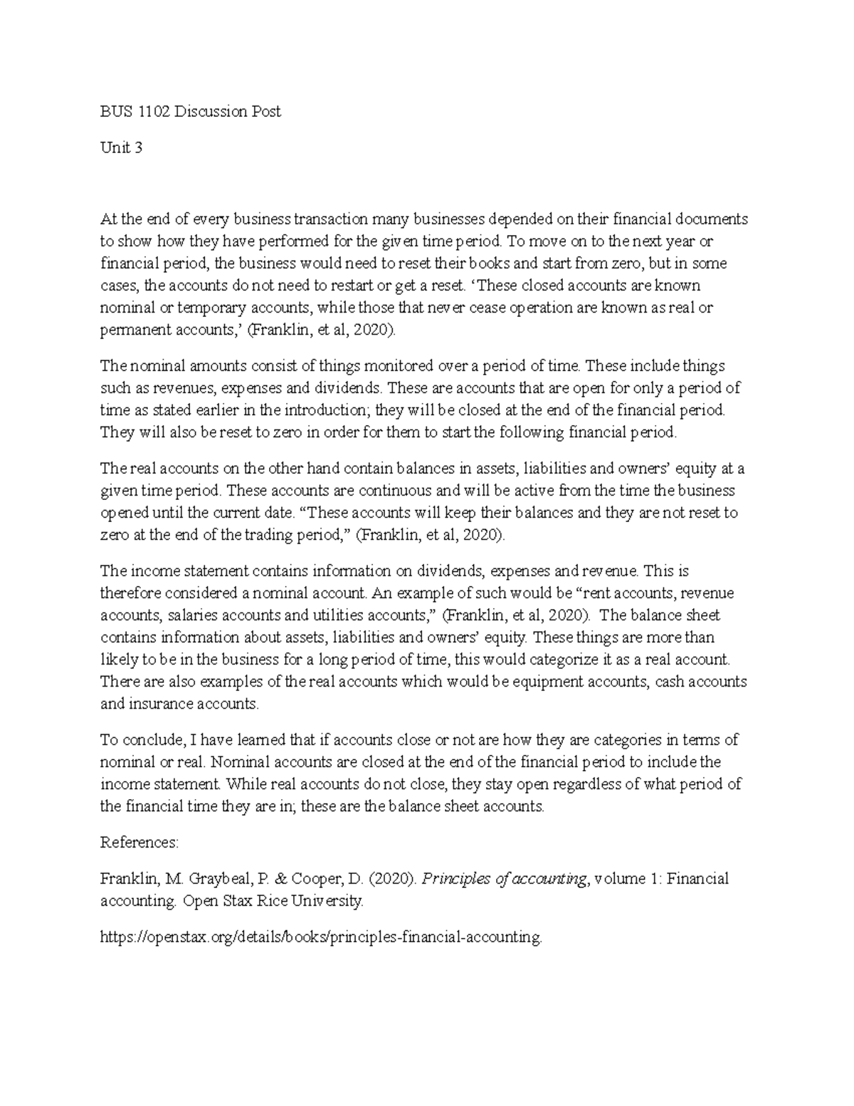 BUS 1102 Discussion Post Unit 3 BUS 1102 Discussion Post Unit 3 - BUS ...