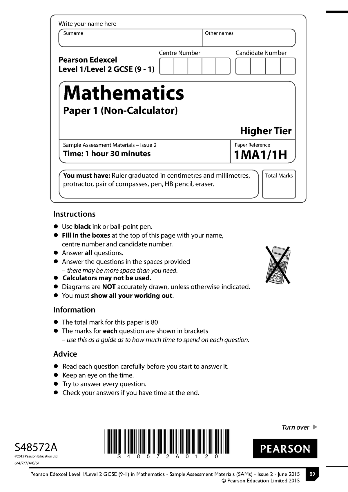 Edexcel 1H - past paper - Pearson Edexcel Level 1/Level 2 GCSE (9-1) in ...