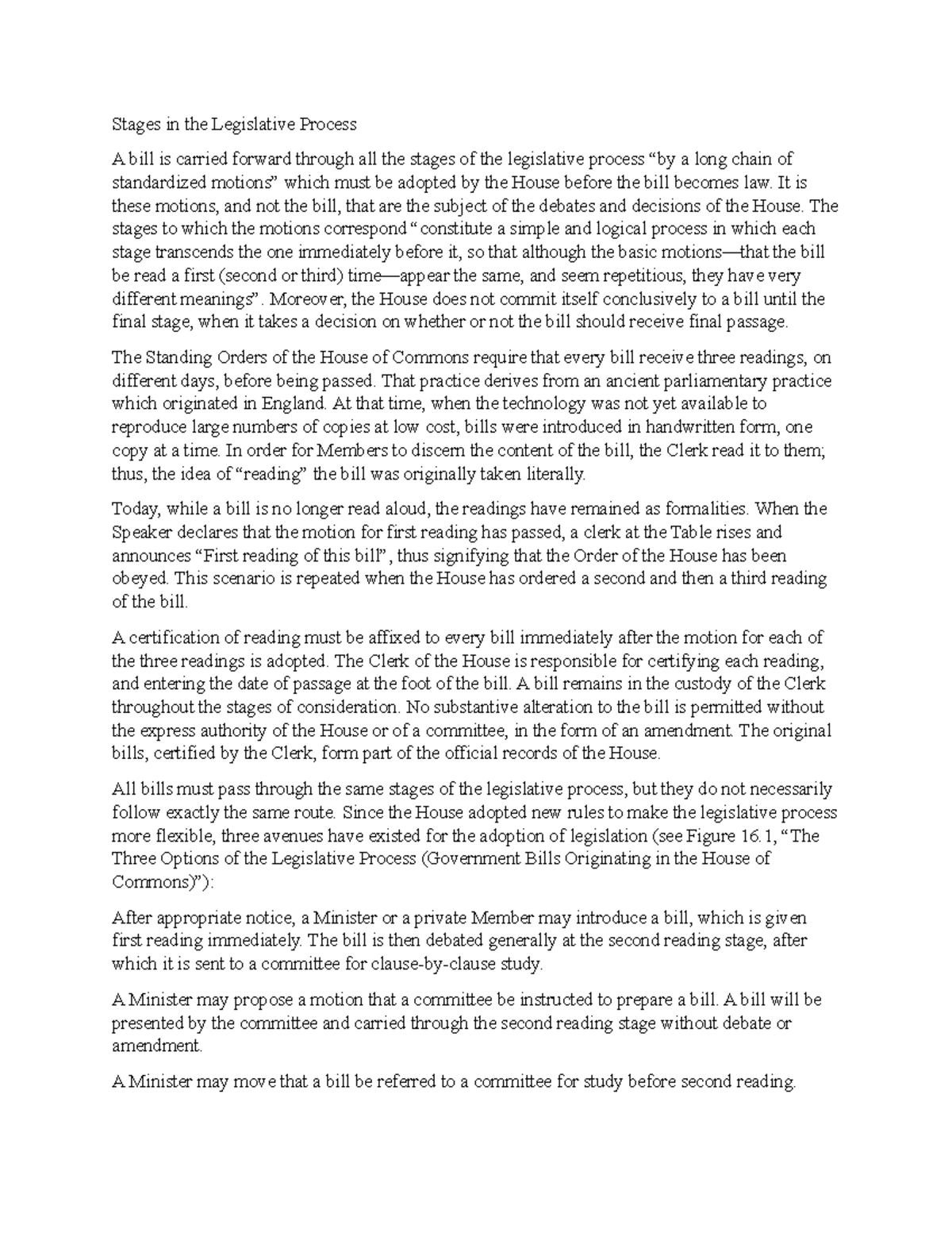 Legislation notes to read for examination - Stages in the Legislative ...