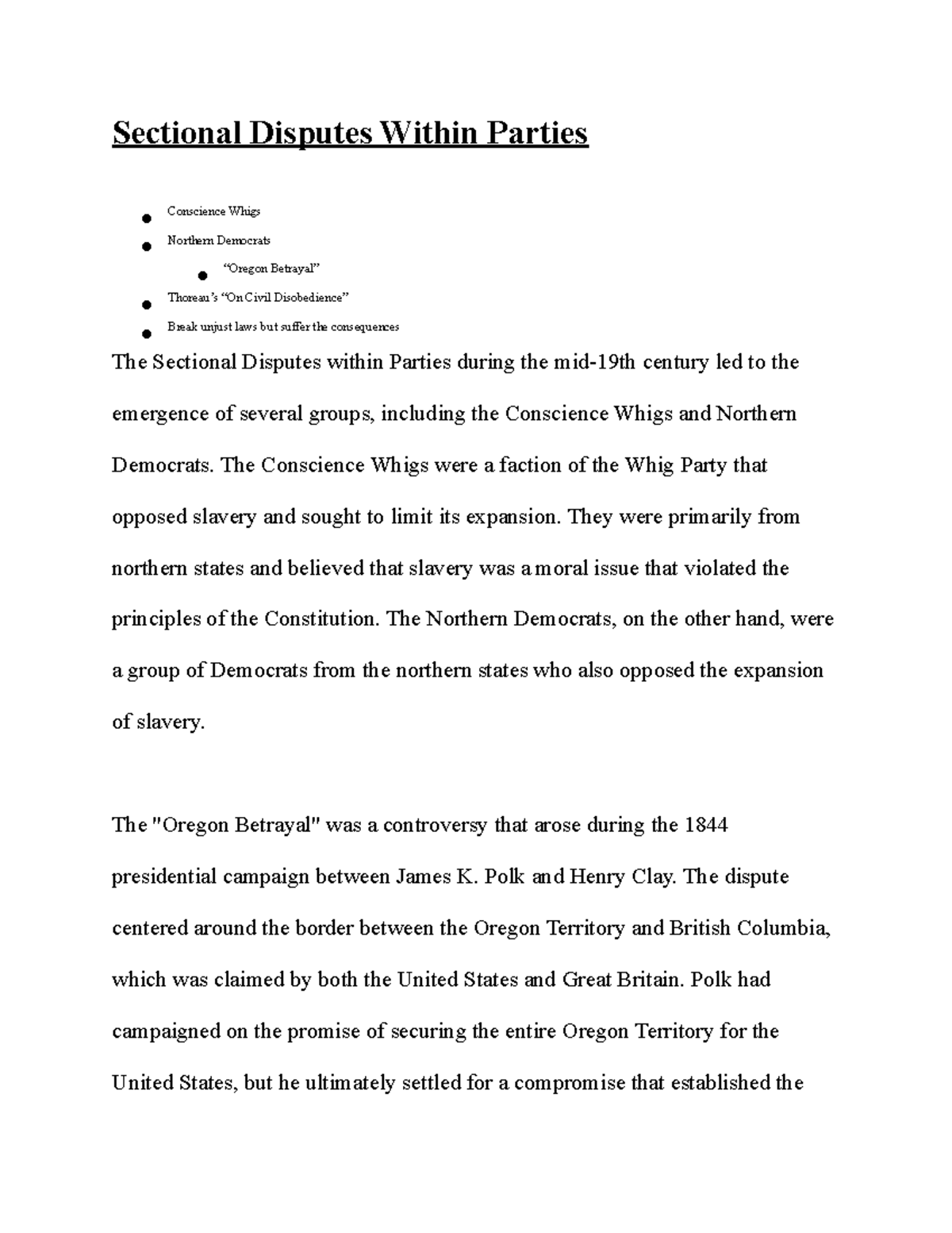 22222 Sectional Disputes Within Parties Sectional Disputes Within Parties Conscience Whigs