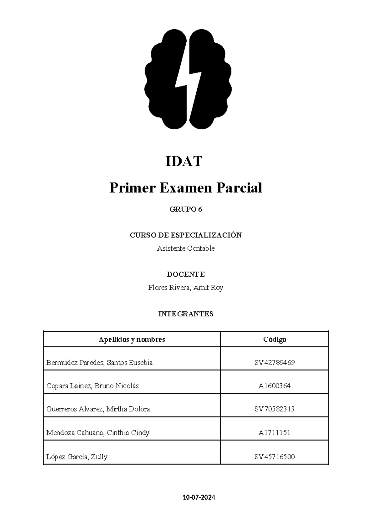 examen parcial de asistente contable contabilidad idat curso - IDAT ...