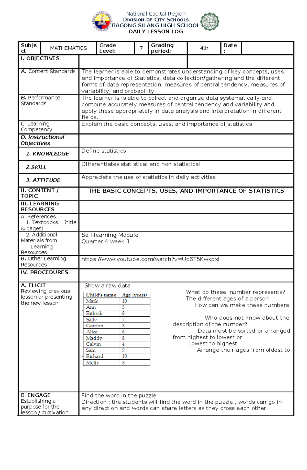 Dlp - dsada - National Capital Region DIVISION OF CITY SCHOOLS BAGONG ...