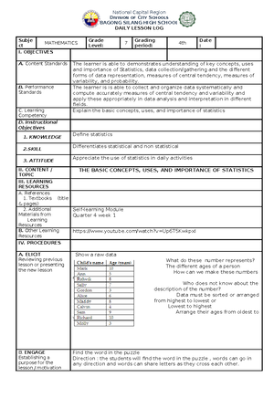 REPORT IS REPORT - GRADE 6 DAILY LESSON LOG School: KANGGAHAN ...