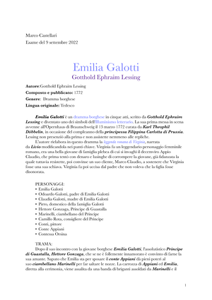 Emilia Galotti - domande preparazione esame con correzione prof