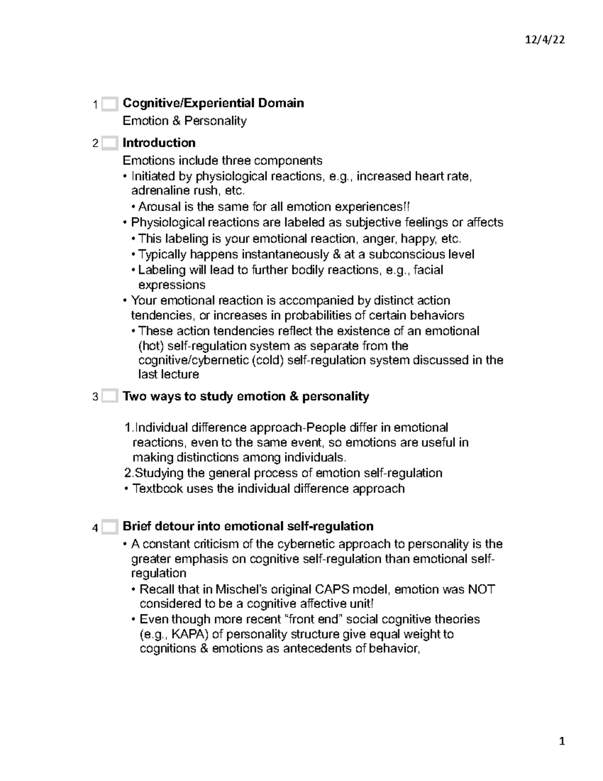 Lecture 11 (chap 13) emotions and personality for final review - 12/4 ...