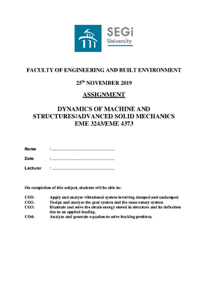 Assignment - Dynamics of machines and structures - SEGi - Studocu