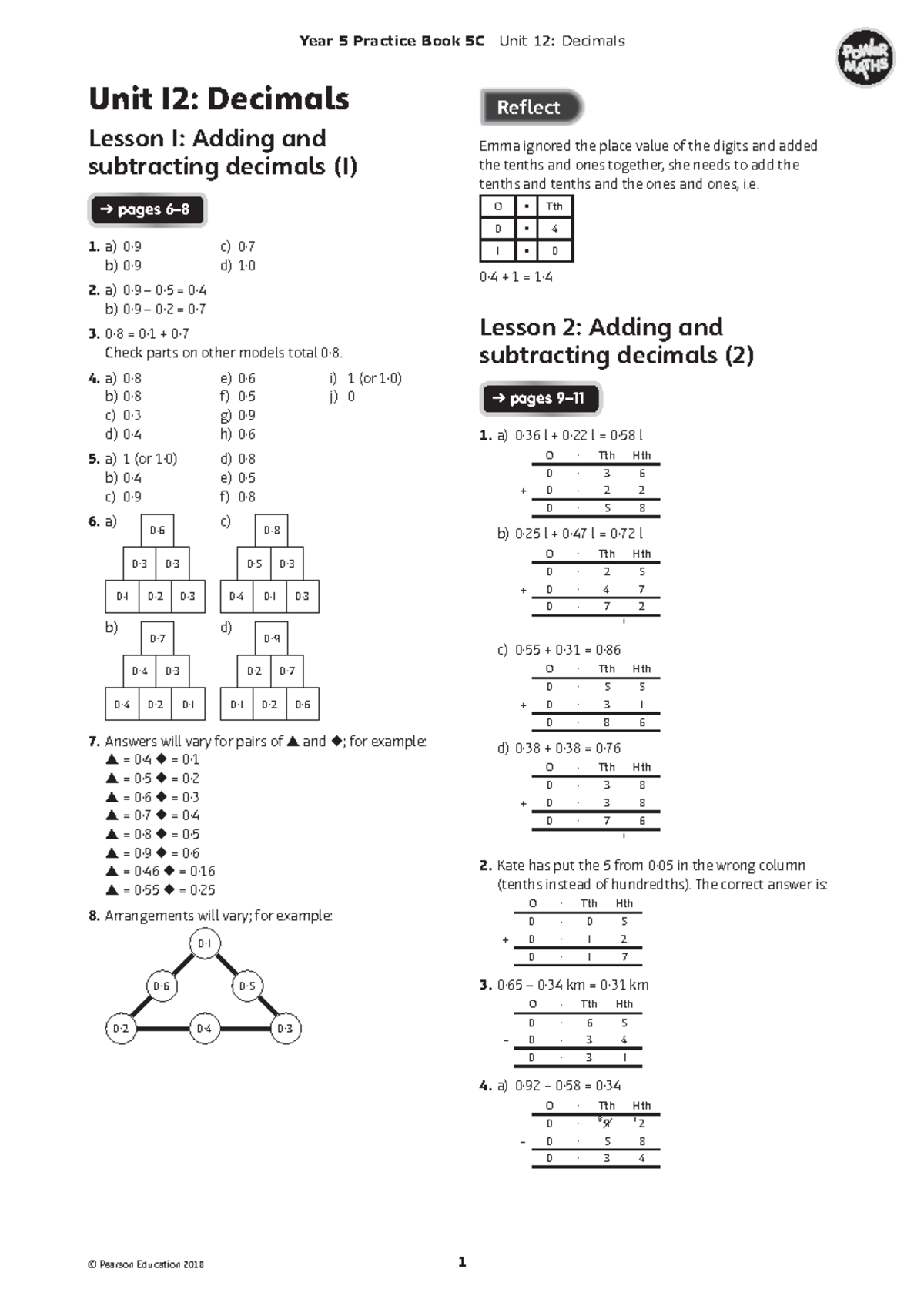 5c-practicebookanswers - Year 5 Practice Book 5C Unit 12: Decimals Refl ...