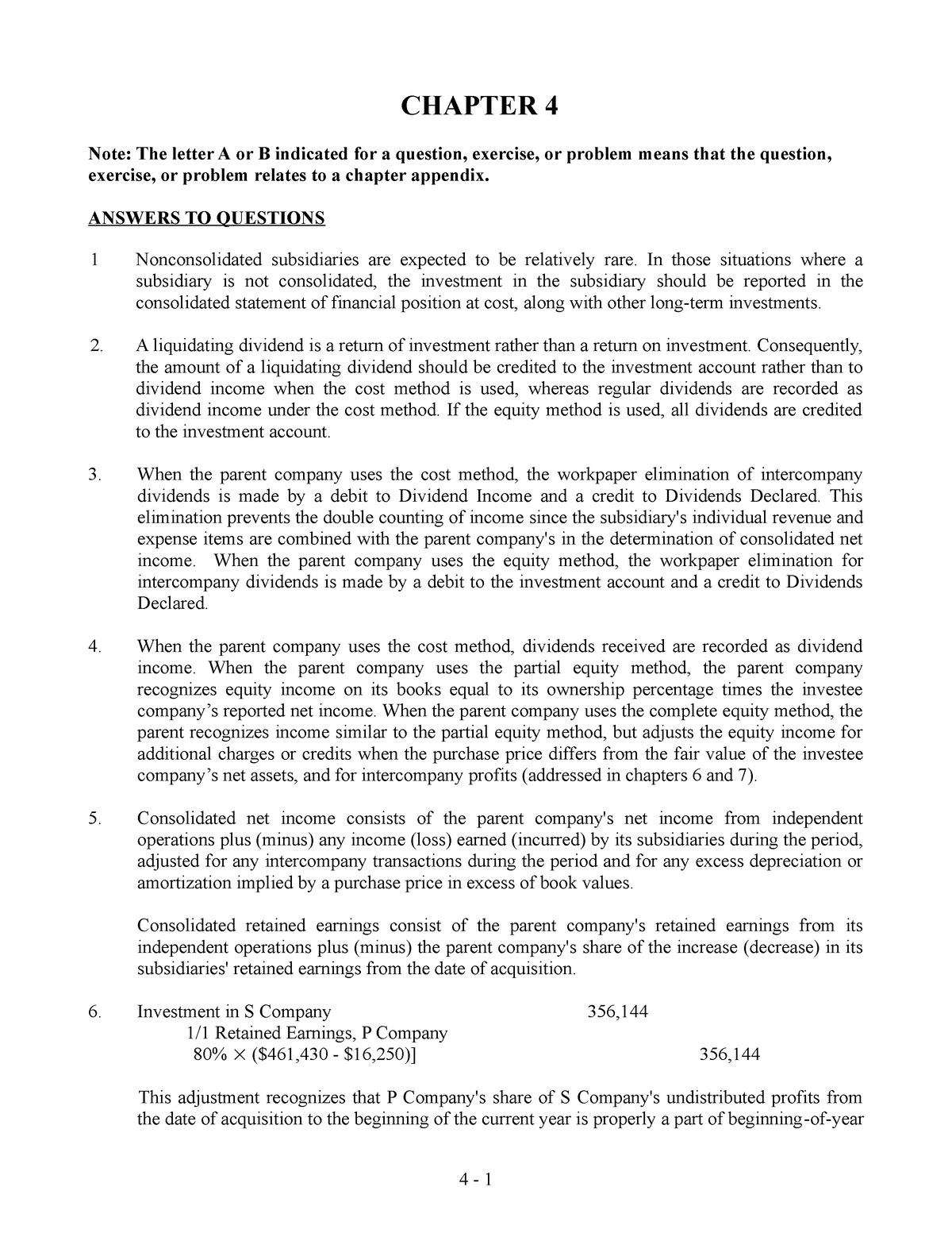 Ch04 - Ch04 - CHAPTER 4 Note: The Letter A Or B Indicated For A ...