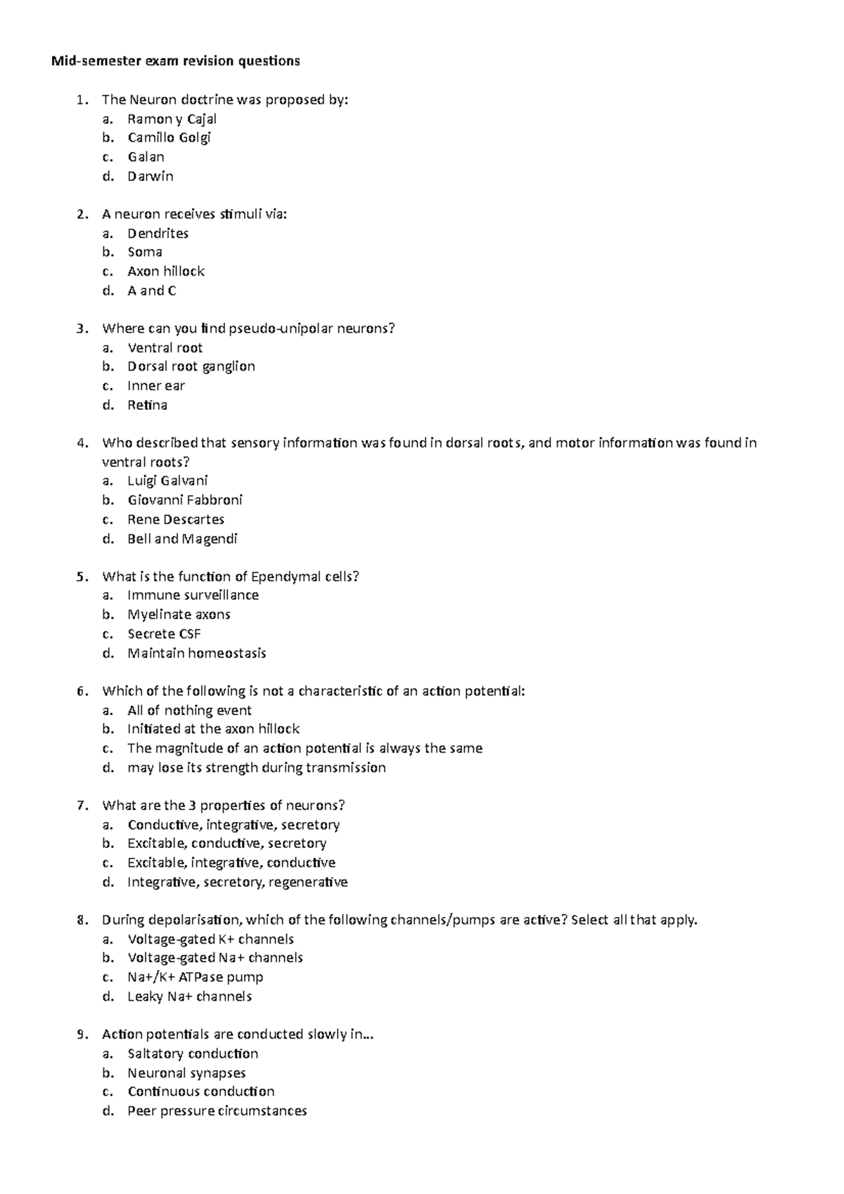 Mid-semester exam practice questions - Mid-semester exam revision ...