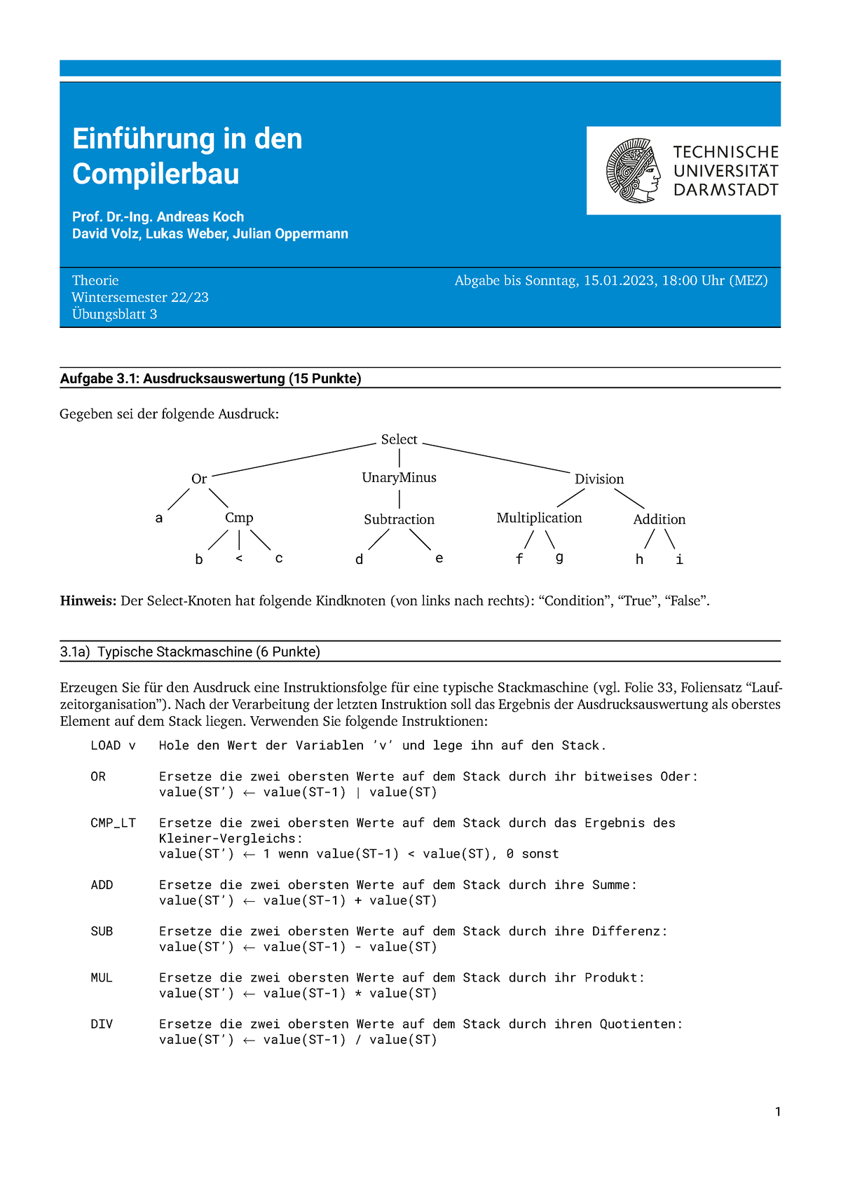 Einführung In Den Compilerbau Übungsblatt 2 Prof.Koch - Einführung In ...