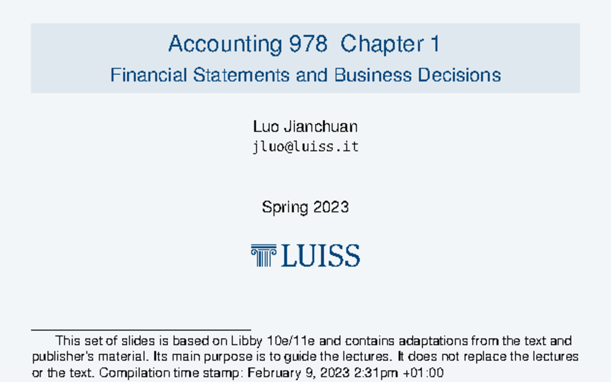 Ch1 Statements Slides - Business Decisions And Financial ACCOUNTING Ch1 ...