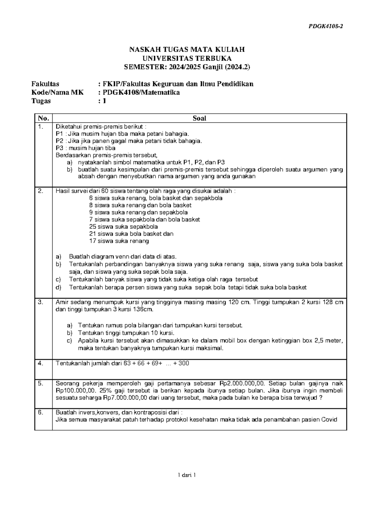 Soal Pdgk4108 Tmk1 2 - Soal Tmk1 Matematika - PDGK4108- 2 1 Dari 1 ...