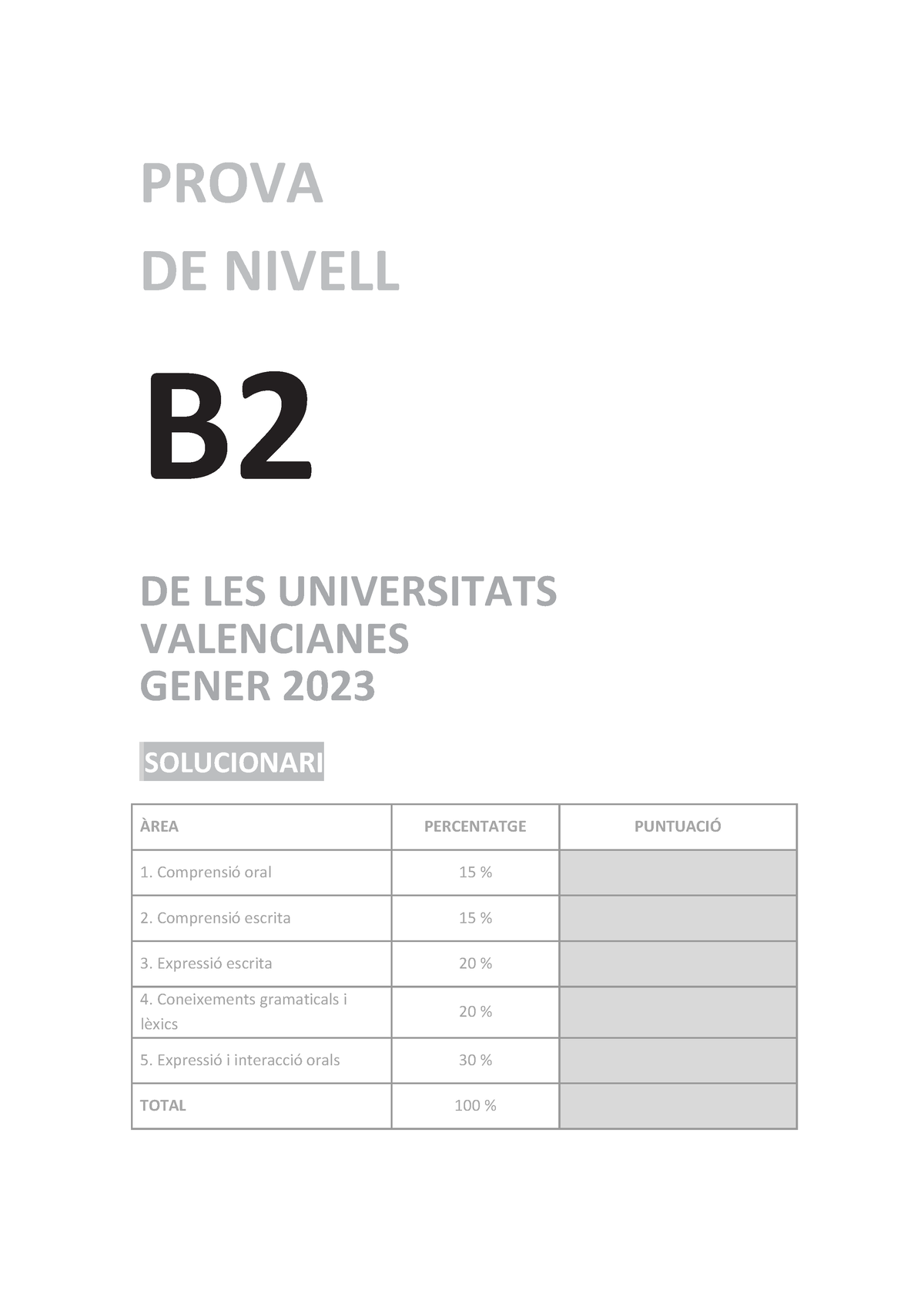 NOU B2 Solucionari-vista Gener 2023 - PROVA DE NIVELL B DE LES ...