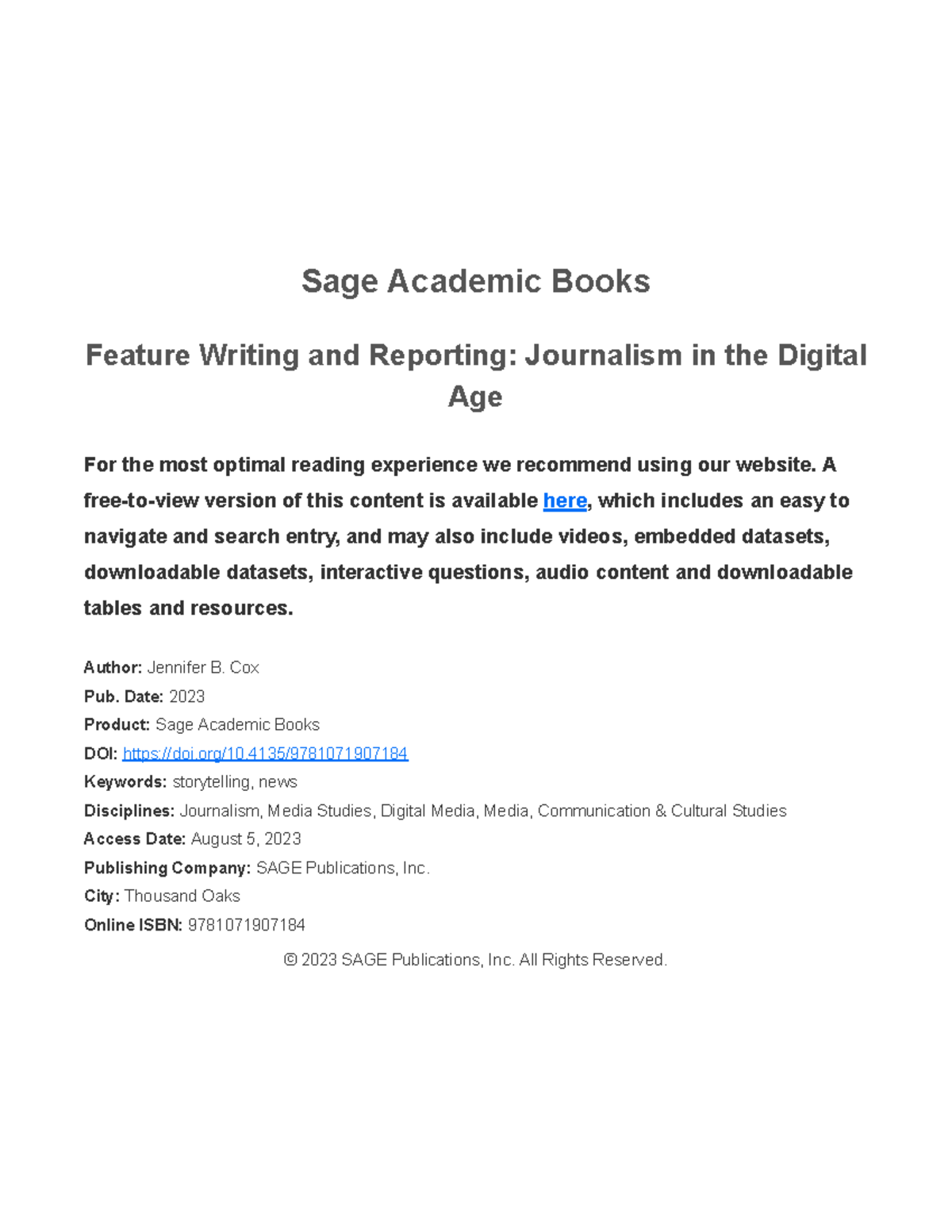 23 - Feature-writing-and-reporting - Ch 2 - Sage Academic Books Feature ...
