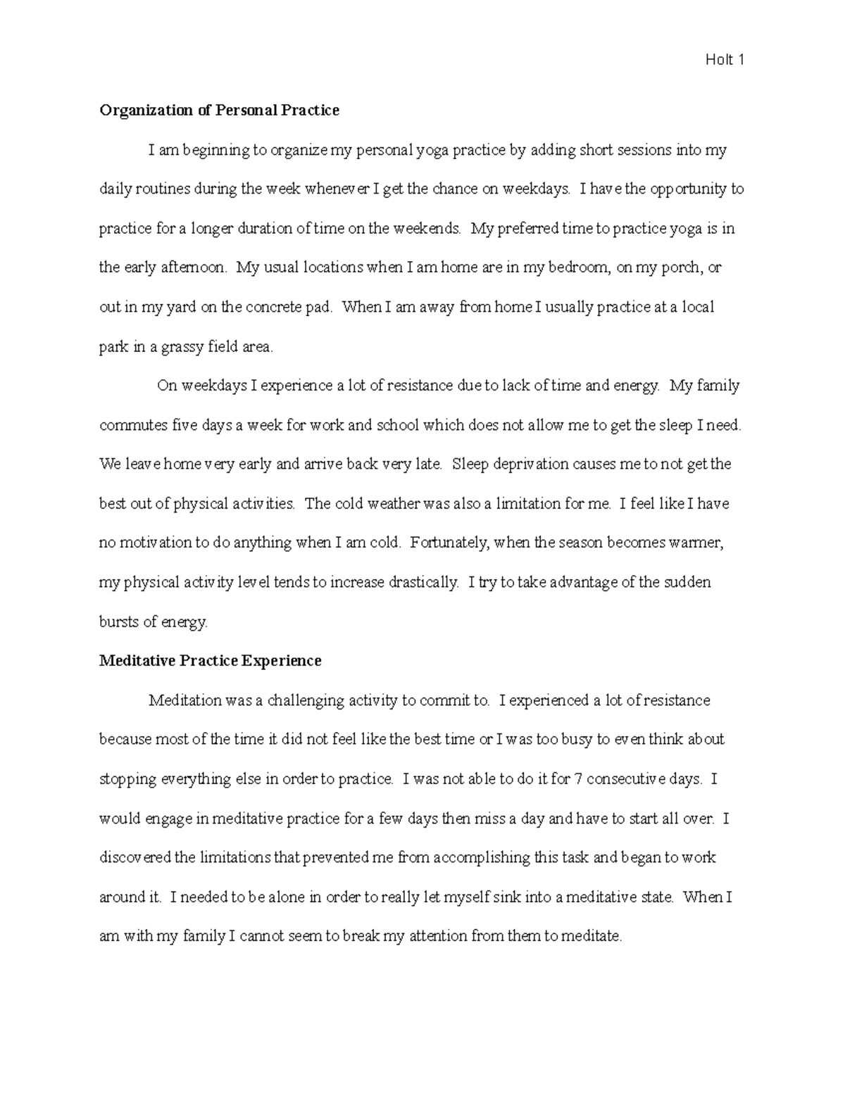 Yoga midterm paper - Organization of Personal Practice I am beginning ...