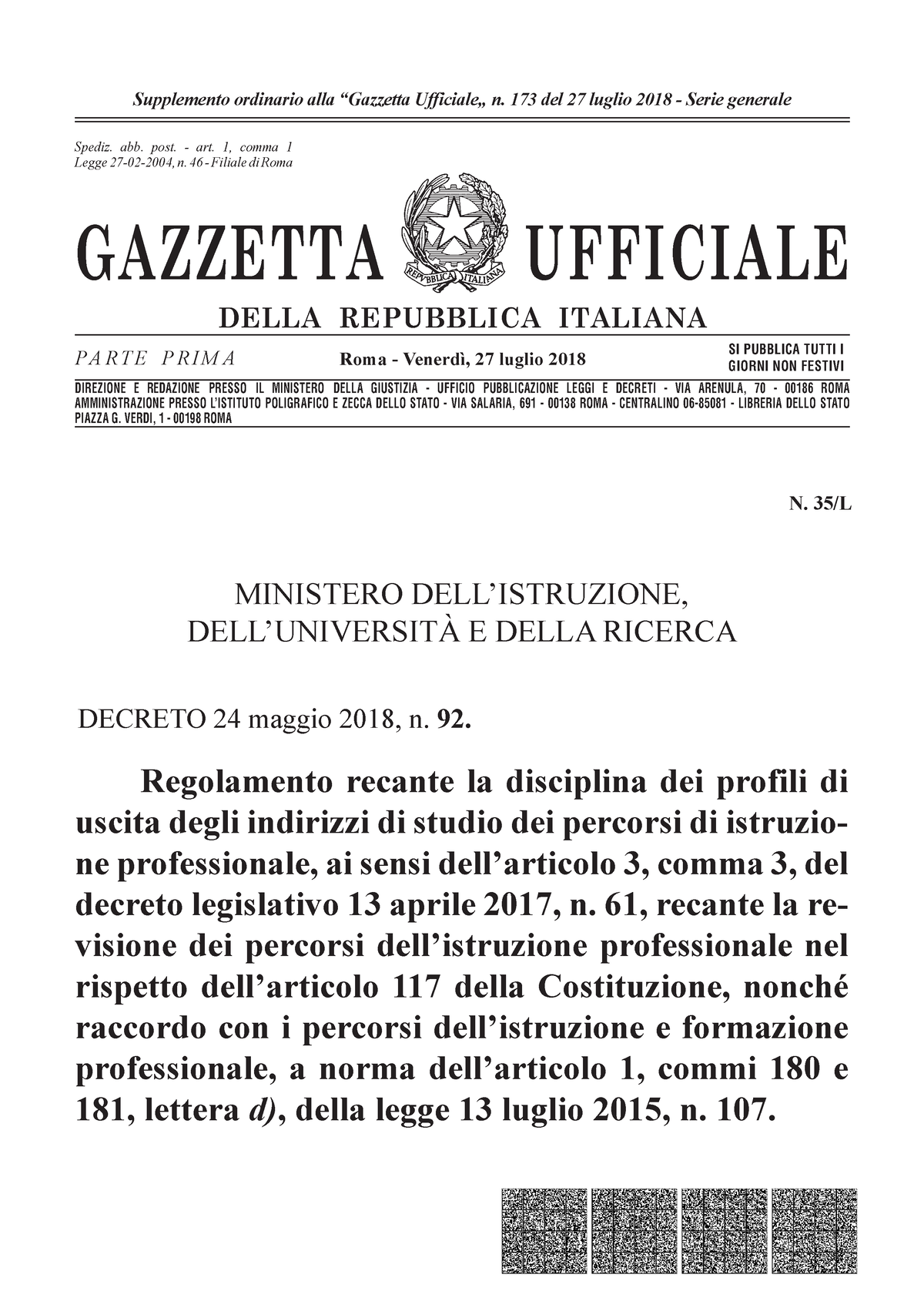 Decreto Interministeriale 92 Del 24 Maggio 2018 - Regolamento Attuativo ...