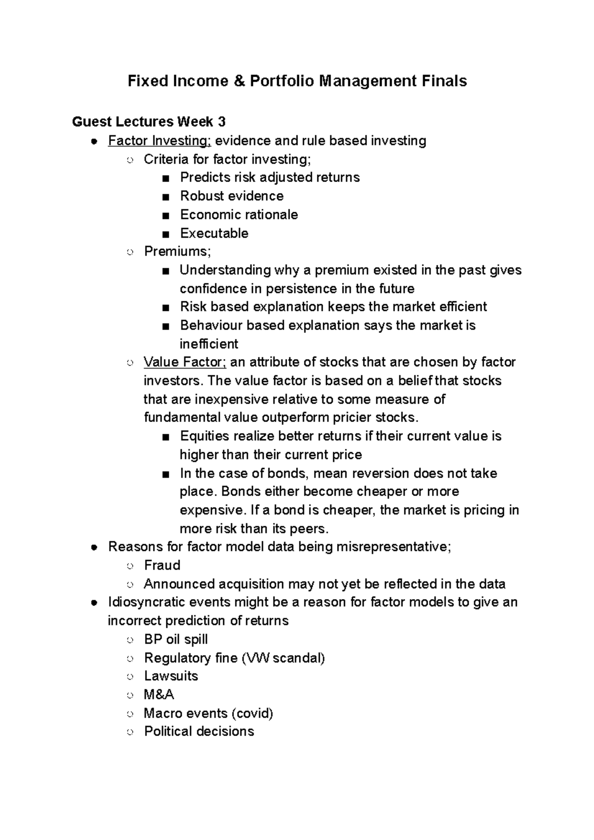 Fixed & Portfolio Management Important Notes Fixed