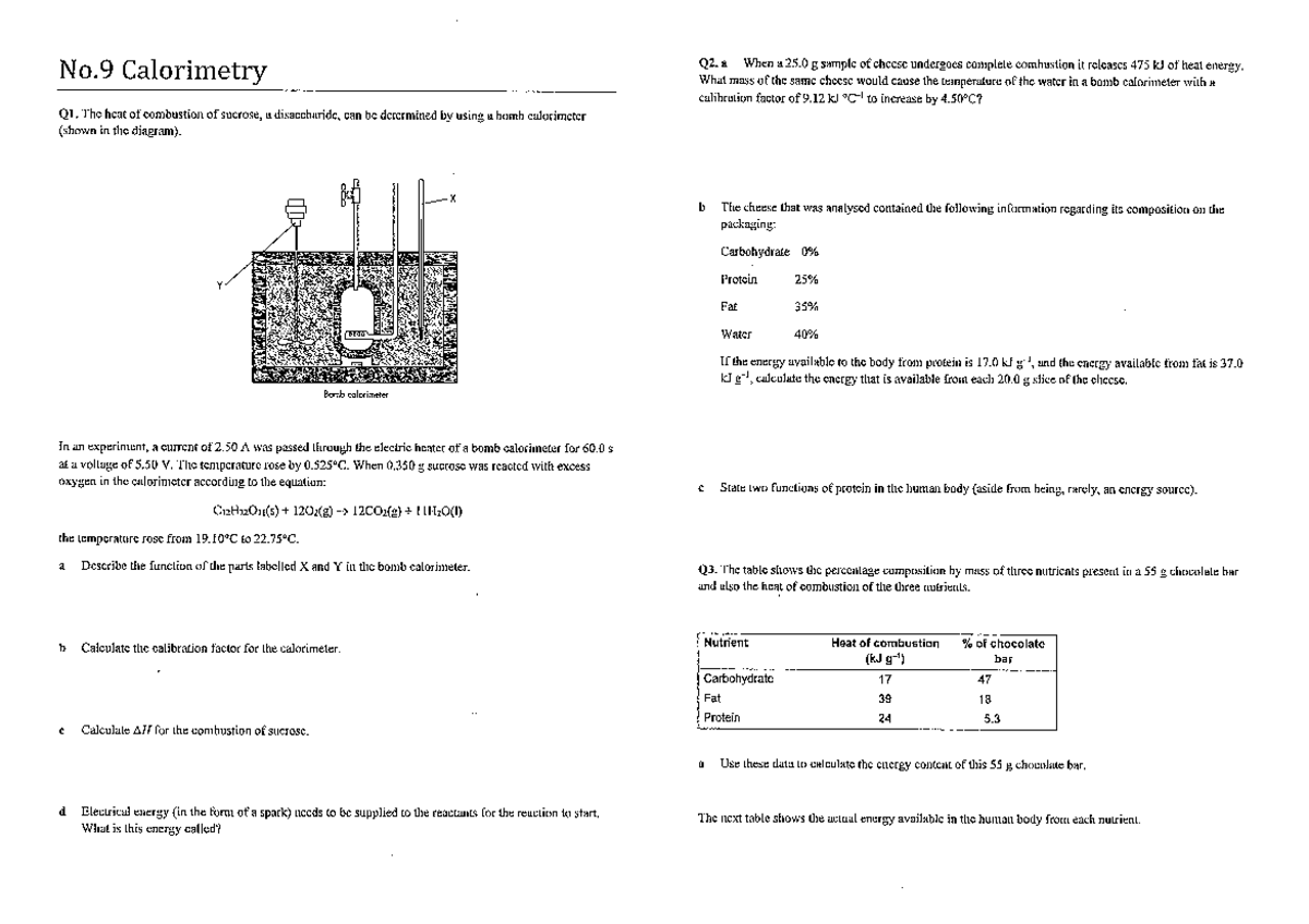 No 9 Calorimetry w answers 32t345222 Studocu