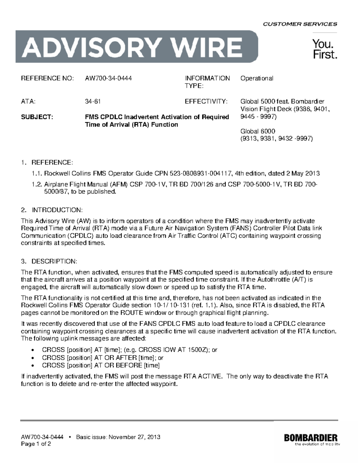 6 AW700340444i Nadvertent RTA Cpdlc REFERENCE NO AW700340444