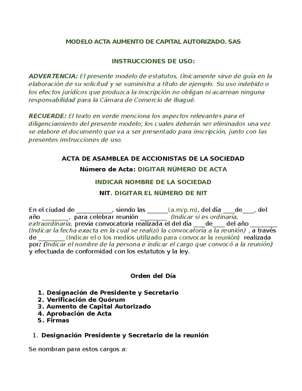 Aumento De Capital Autorizado Modelo Acta Aumento De Capital