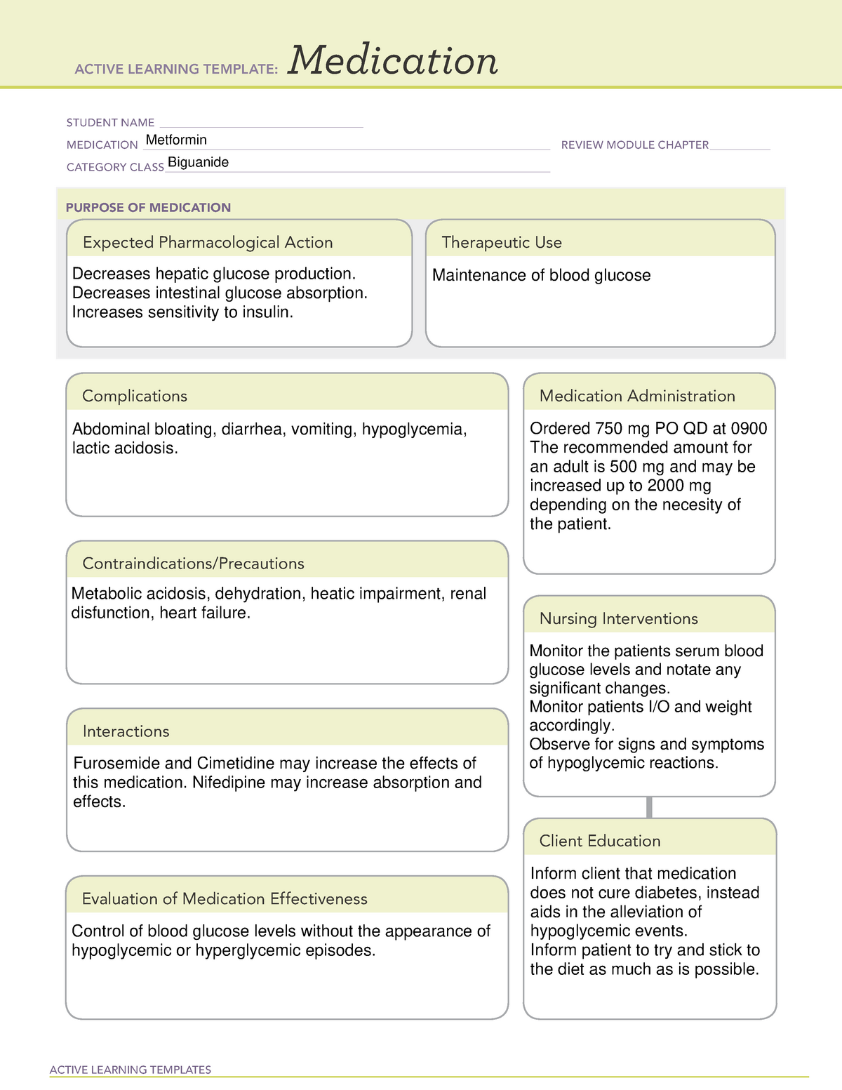 Meformin - Med card - ACTIVE LEARNING TEMPLATES Medication STUDENT For Med Cards Template