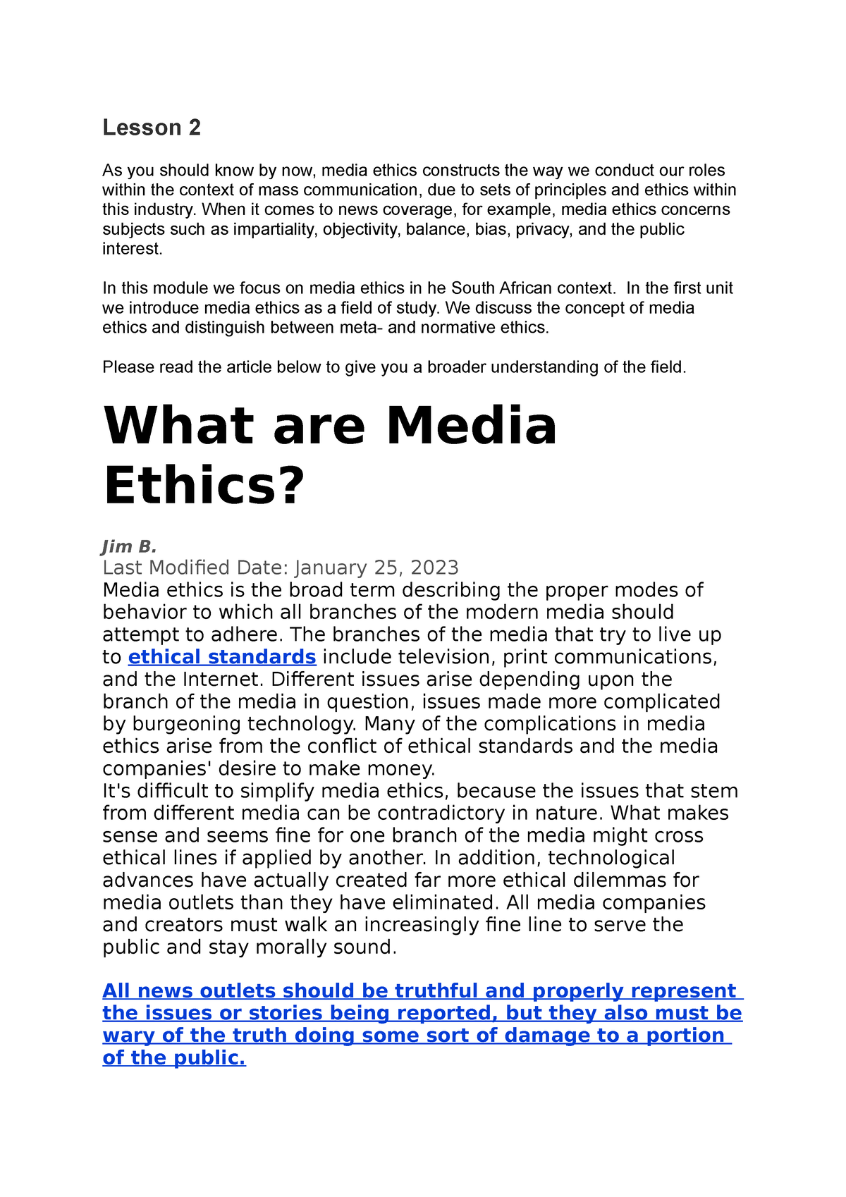 media ethics assignment