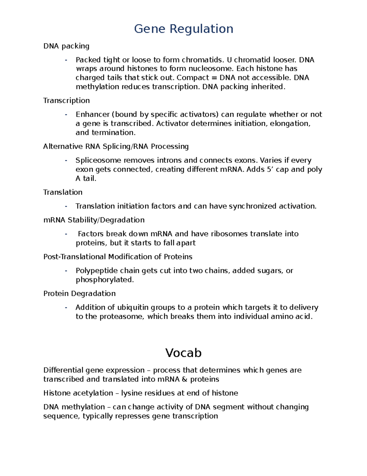 Gene Regulation Lecture notes 7 Gene Regulation DNA packing
