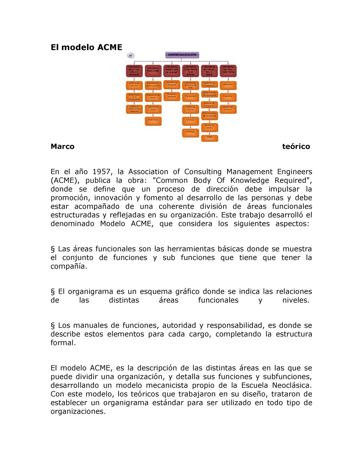 El modelo ACME - Apuntes Sistemas administrativos Organigrama - El modelo  ACME Marco teórico En el - Studocu