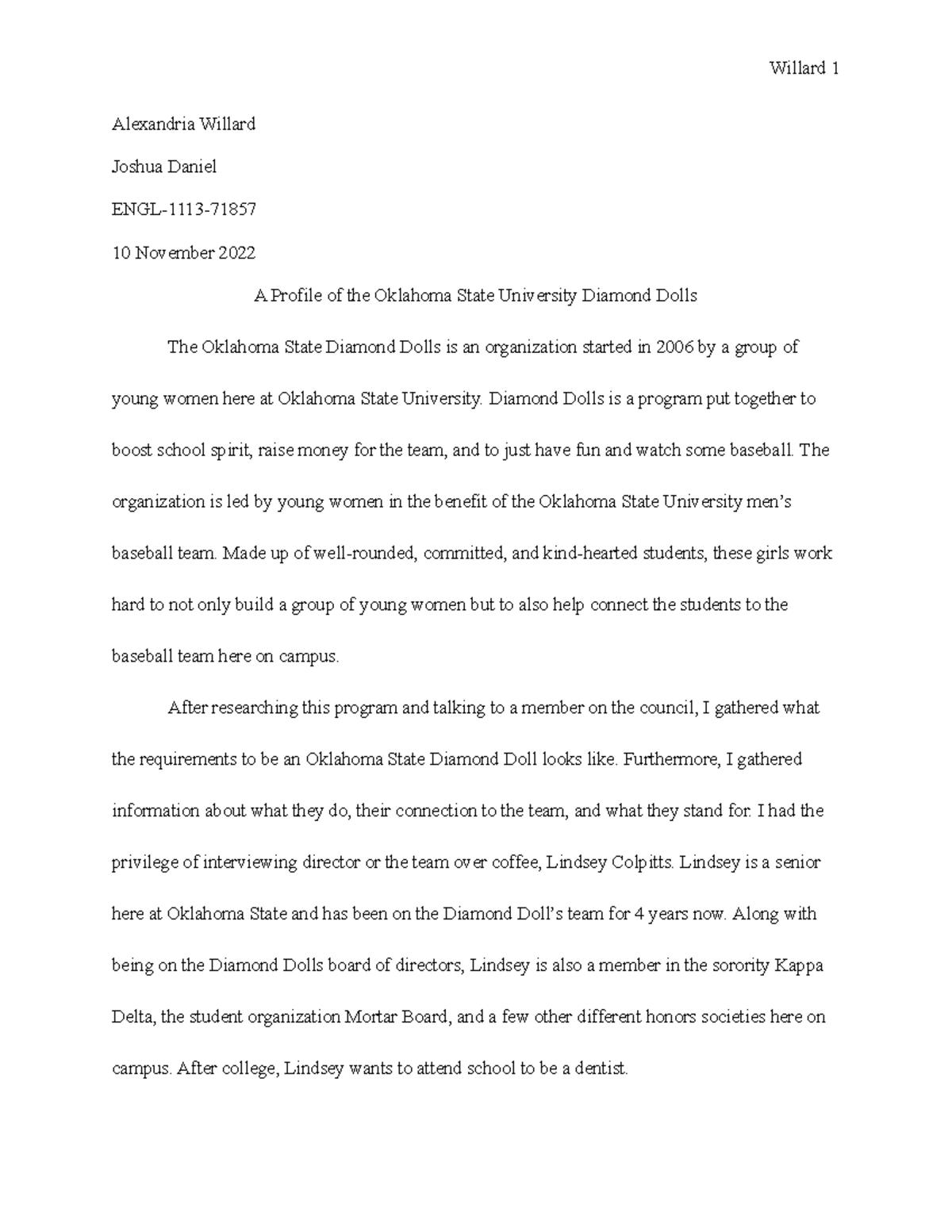 Writing With Primary Research Final Draft-2 - Alexandria Willard Joshua ...