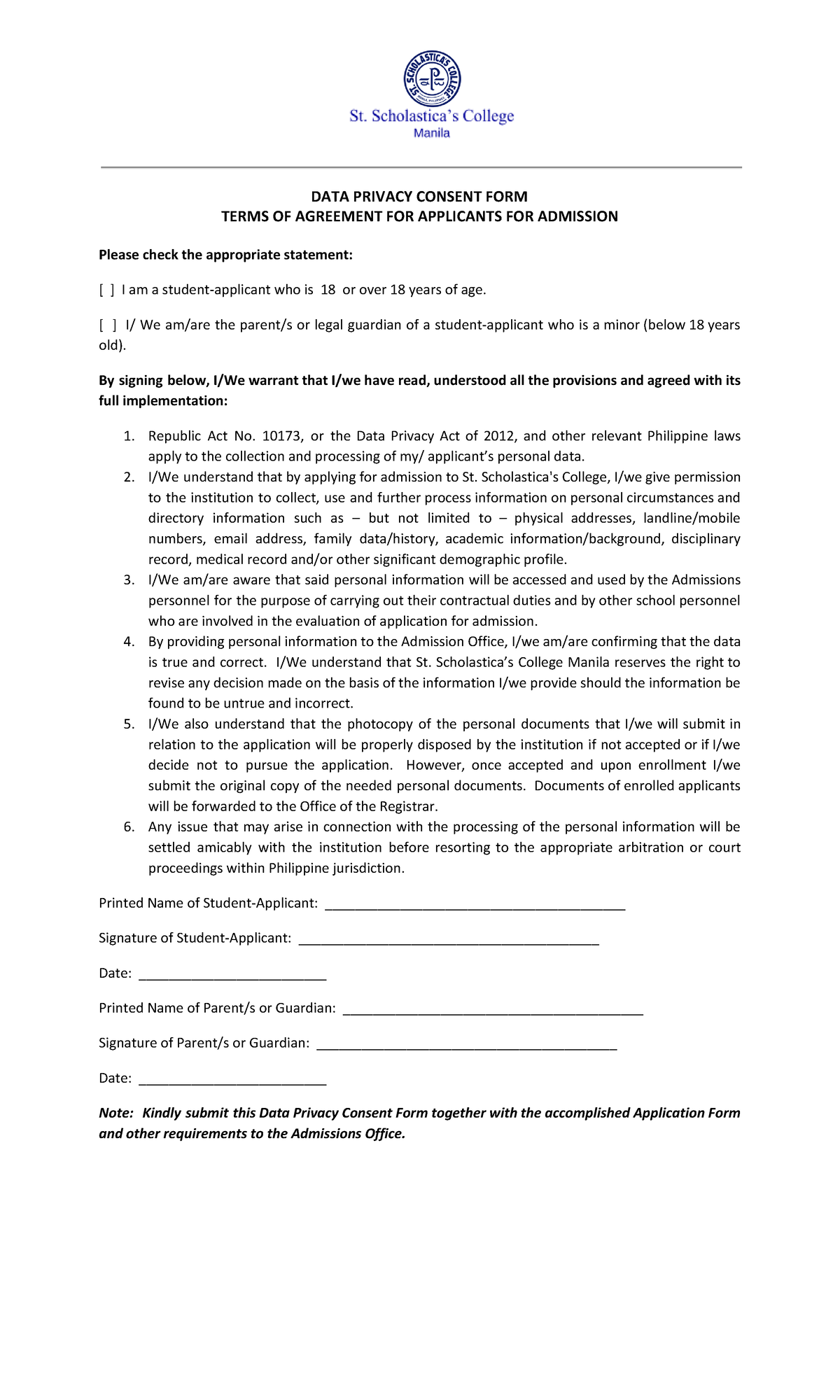 Consent FORM St Scho - asfdghjkl - DATA PRIVACY CONSENT FORM TERMS OF ...