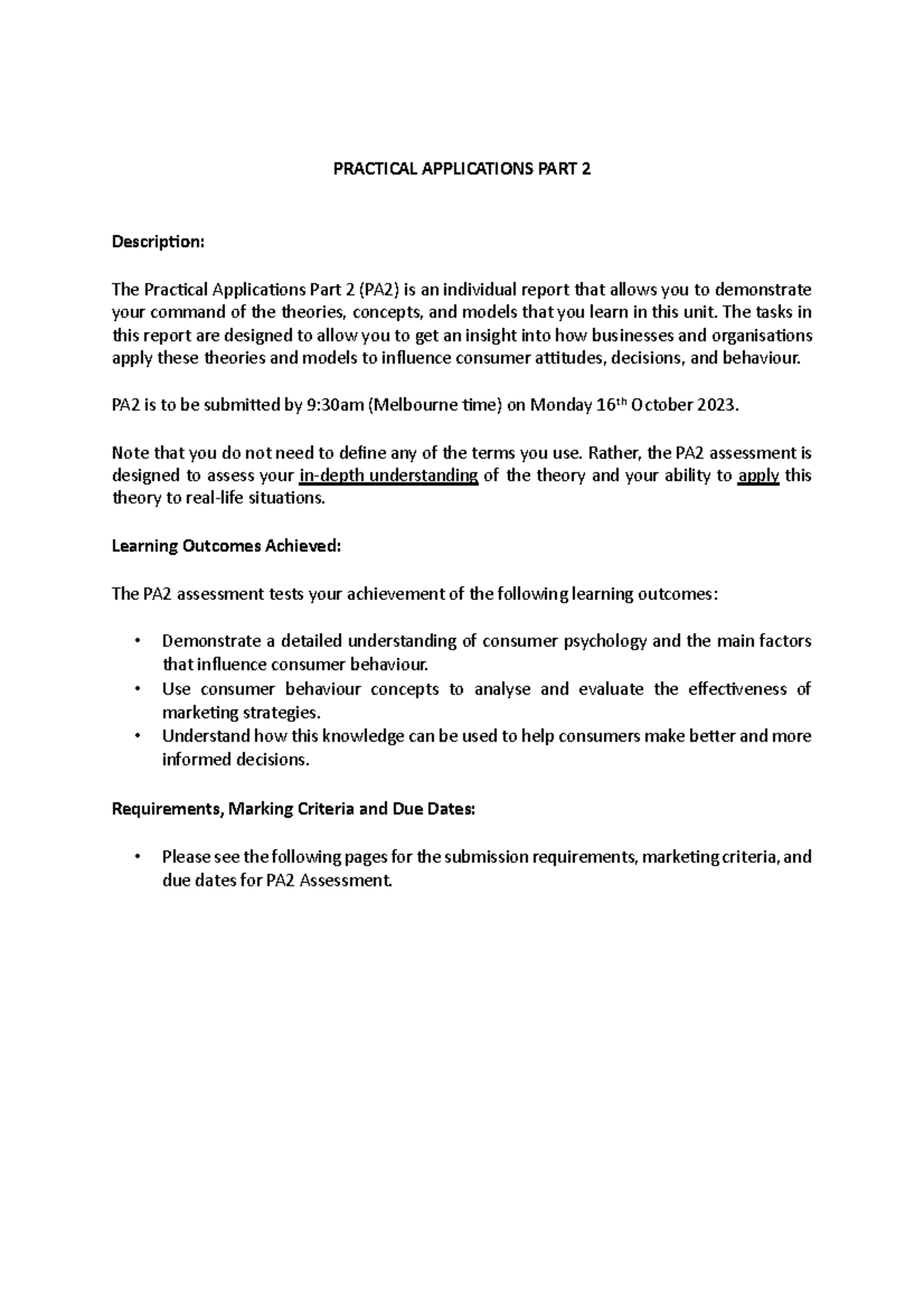 Practical Applications Part 2 S2 2023 - PRACTICAL APPLICATIONS PART 2 ...