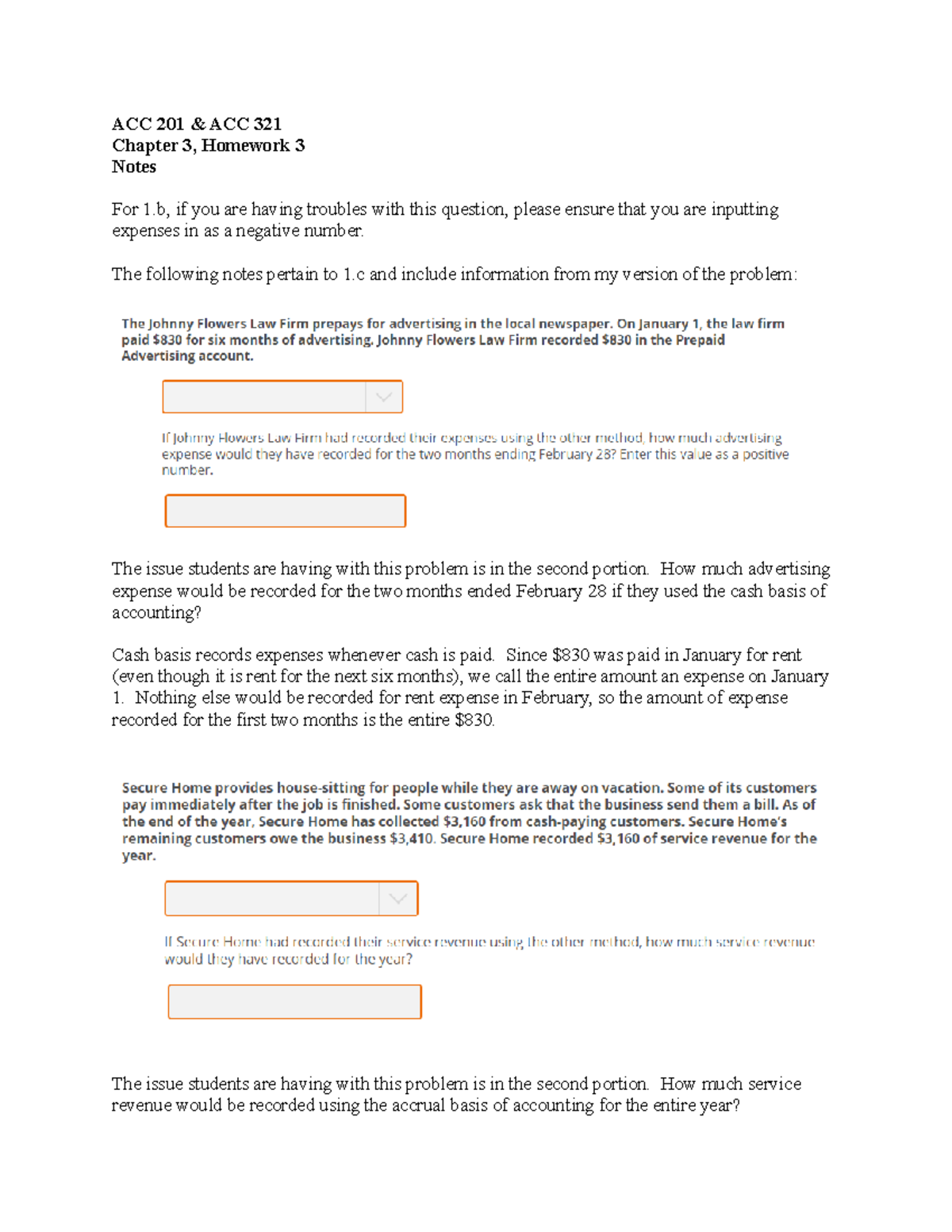 Chapter 3, Homework 3 Notes - ACC 201 & ACC 321 Chapter 3, Homework 3 ...