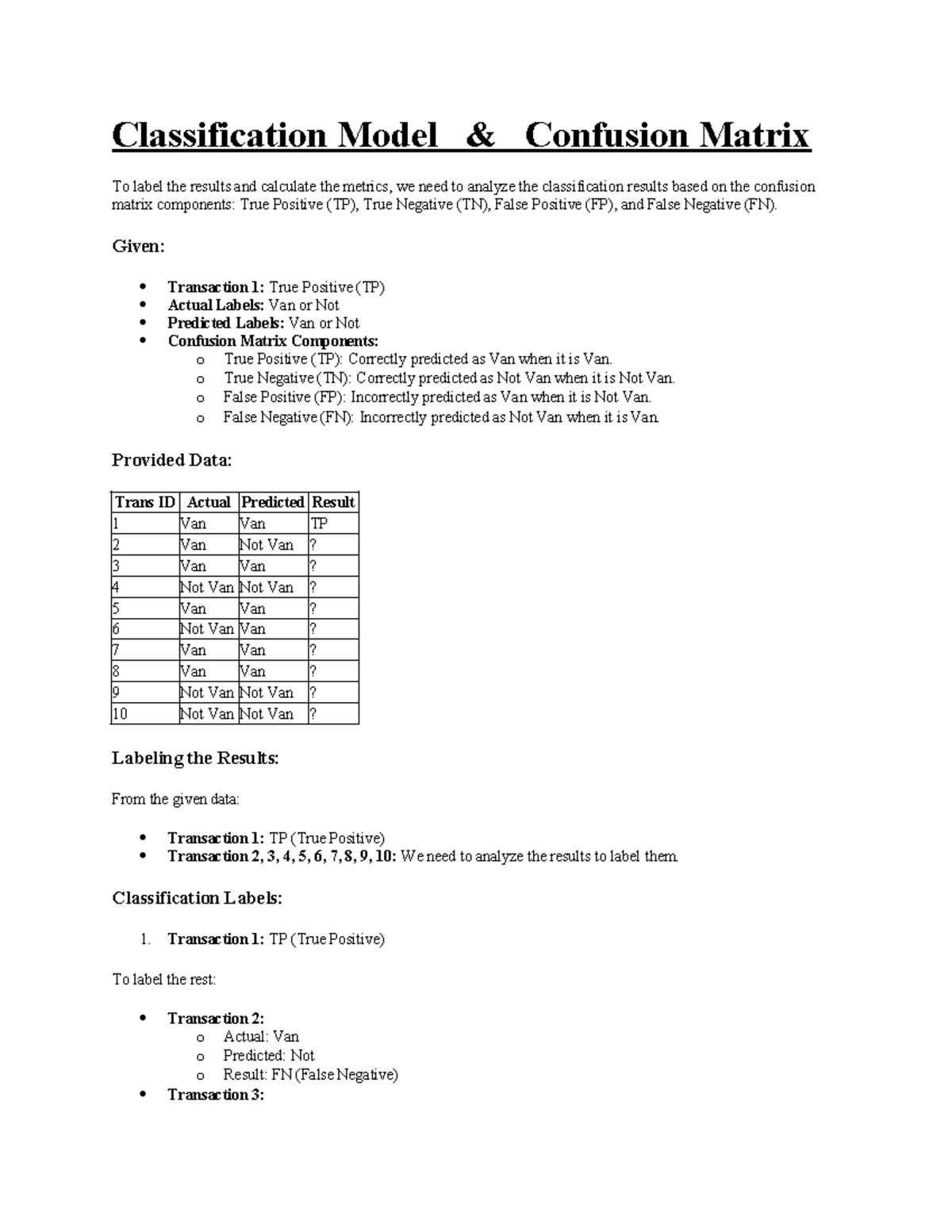 Classification Model - Past paper question - Classification Model ...