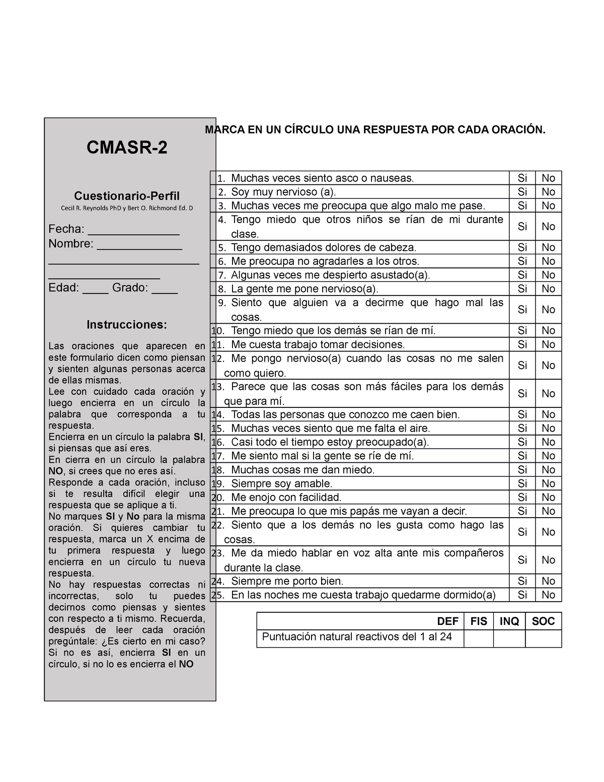 TEST Cmasr2 Test psicológico CMASR CuestionarioPerfil Cecil R