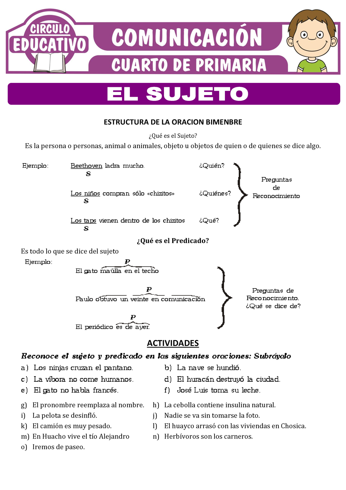 El Sujeto Y Su Clasificacion Para Cuarto De Primaria - ESTRUCTURA DE LA ...