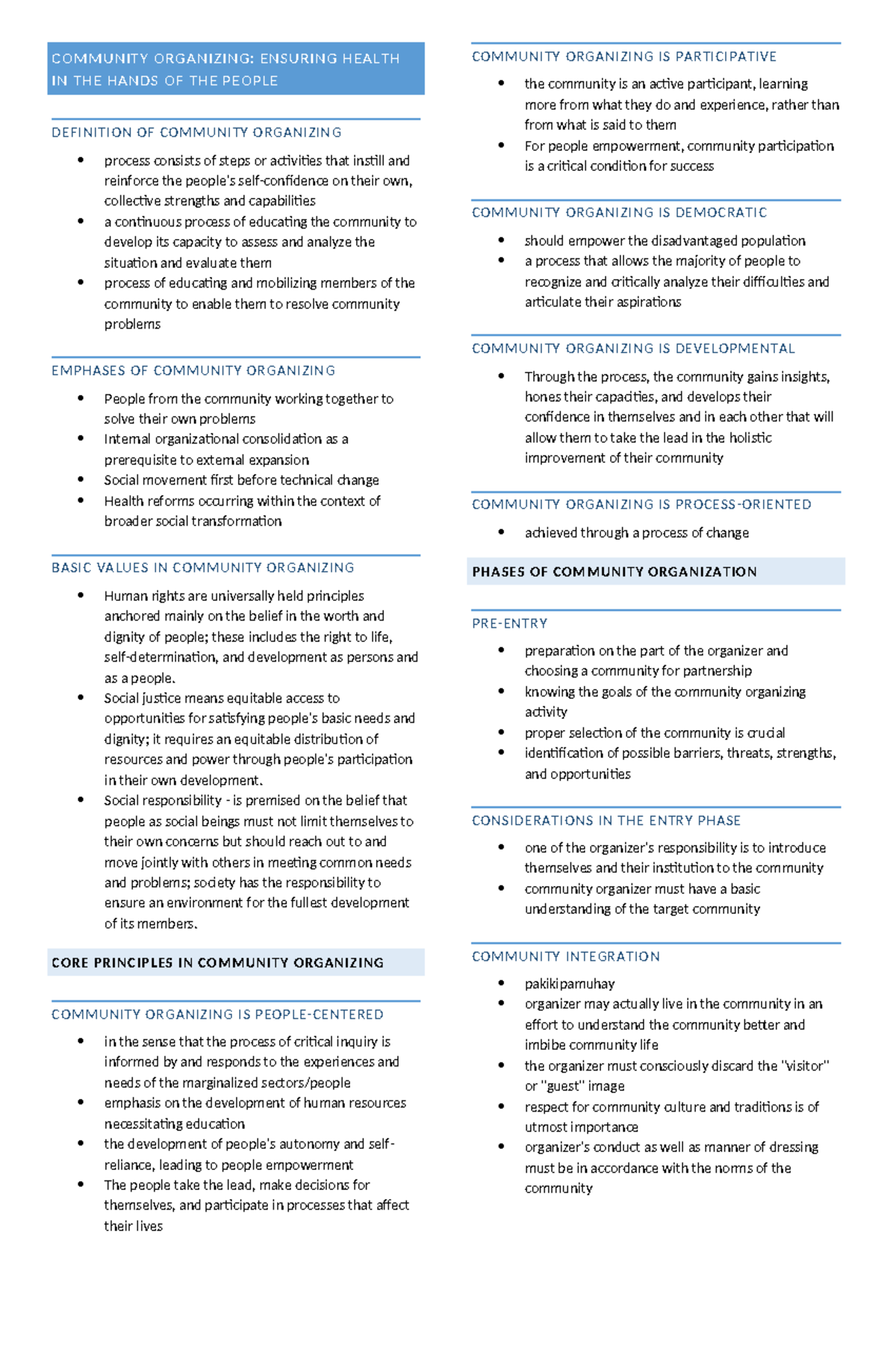 Community Organizing - n/a - COMMUNITY ORGANIZING: ENSURING HEALTH IN ...