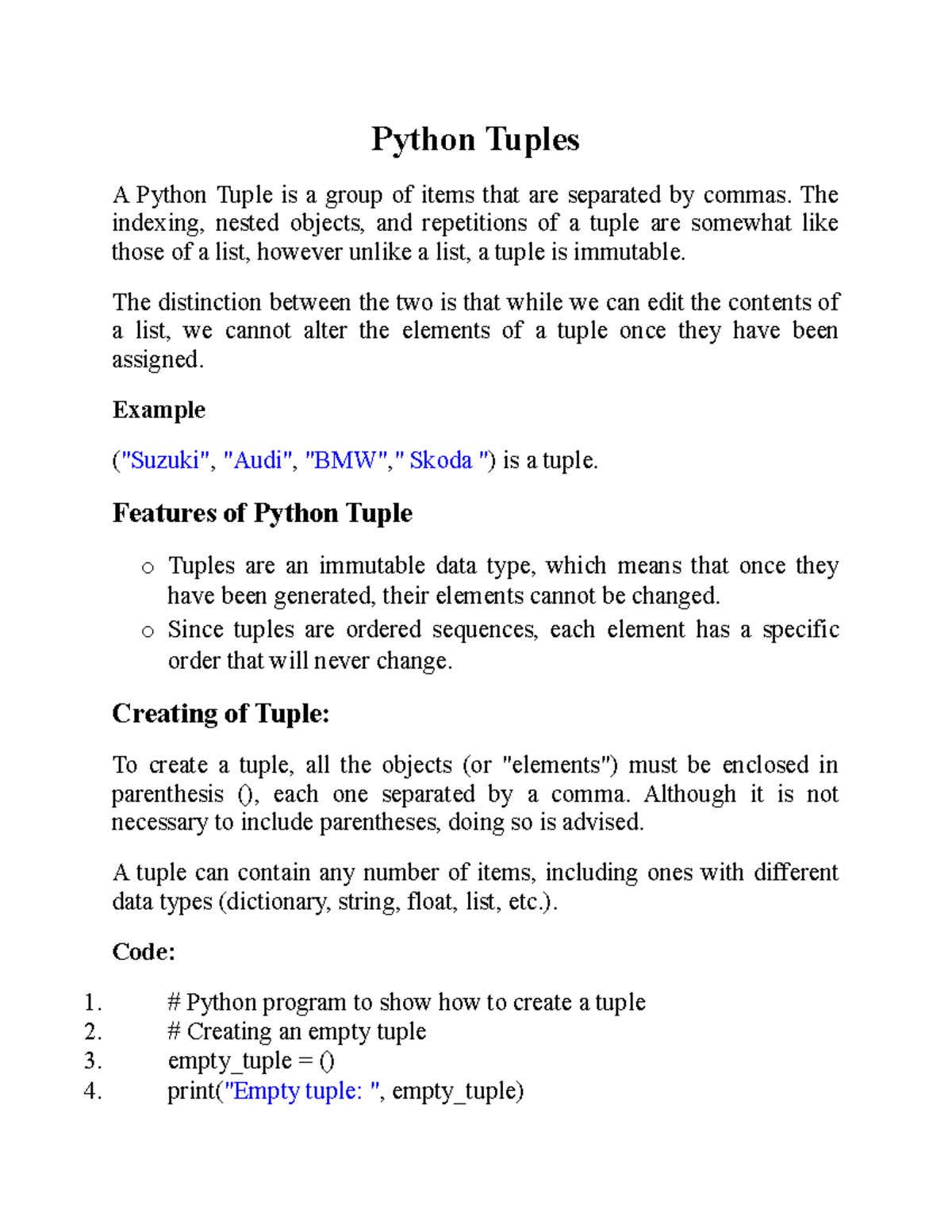 Python Tuples - The indexing, nested objects, and repetitions of a ...