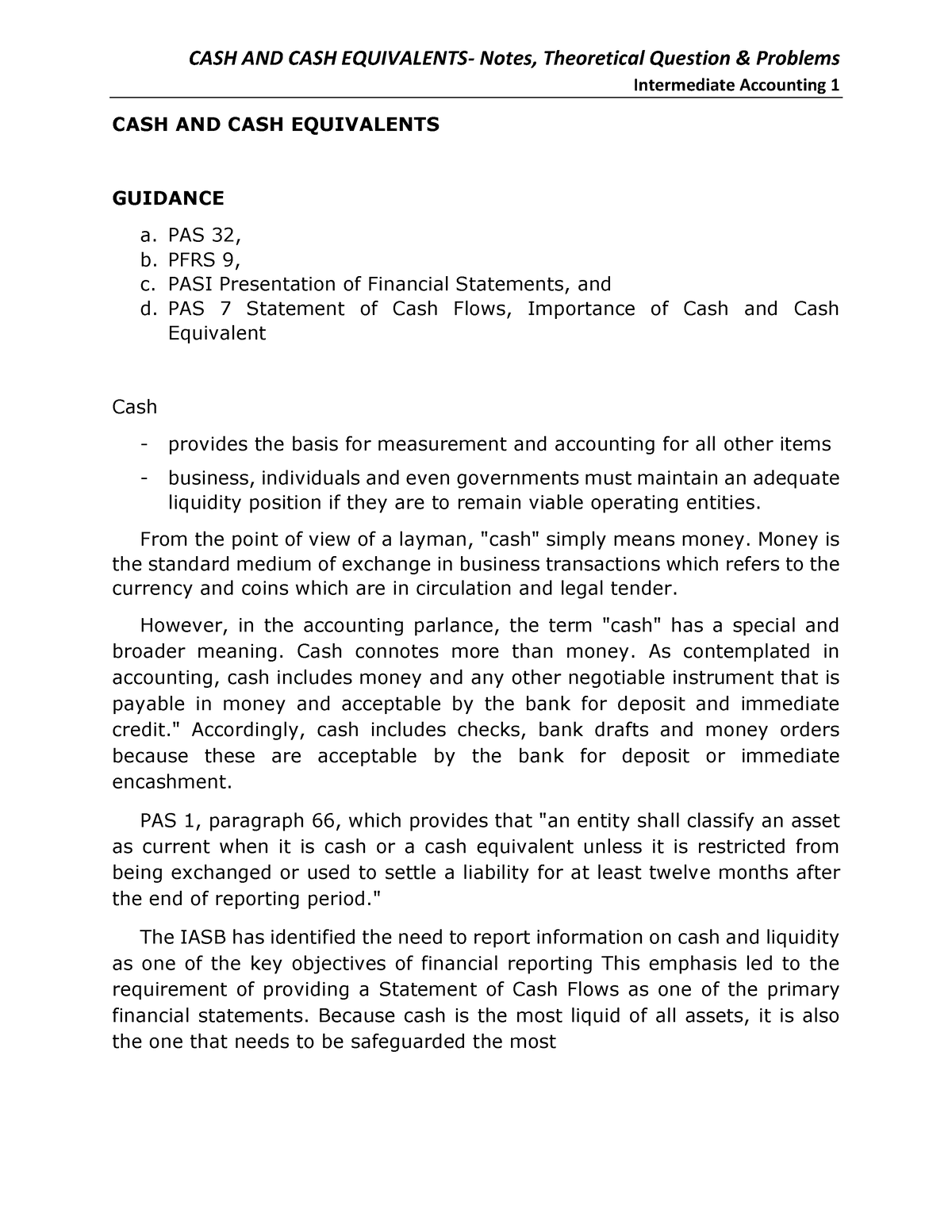 Intermediate Accounting 1- Cash And Cash Equivalents Notes, Theories ...