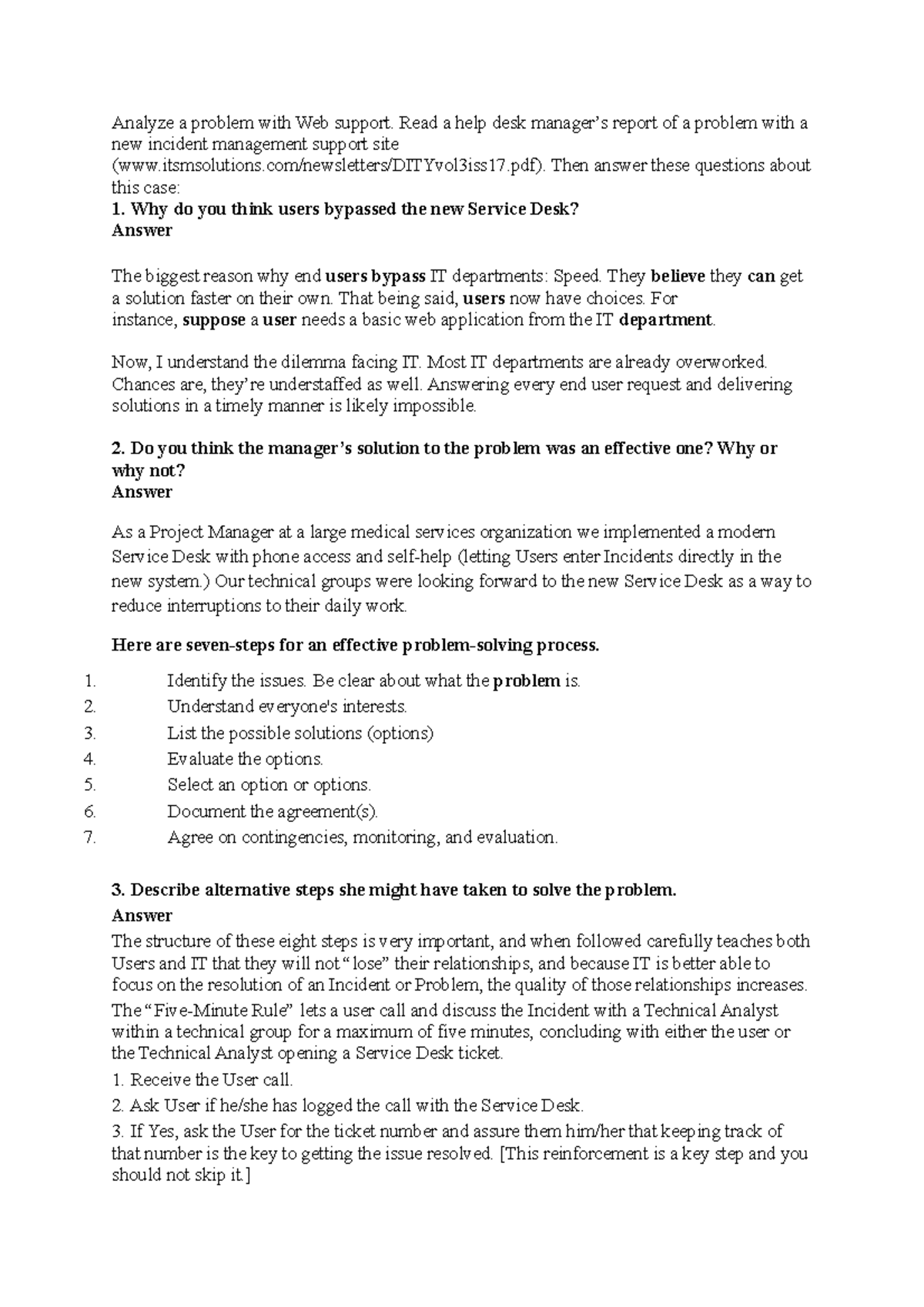 Analyze a problem with Web support - Read a help desk manager’s report ...