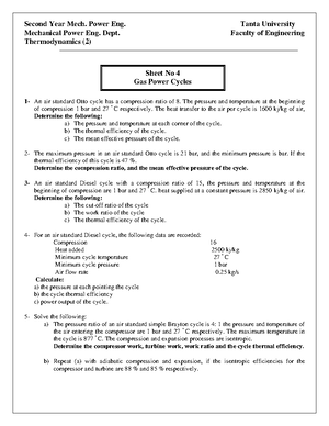 Sheet 3 - Applied Thermodynamics - Tanta University – Faculty Of ...