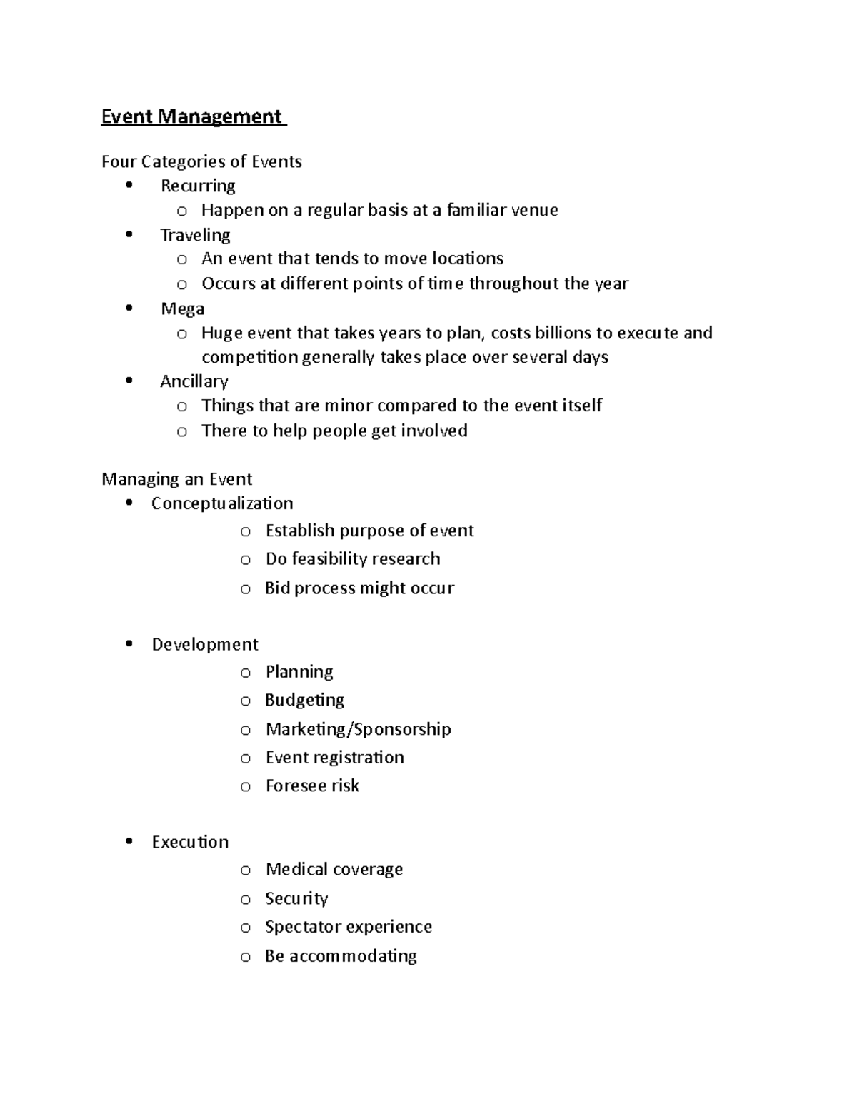 Event Management Notes - Event Management Four Categories of Events ...