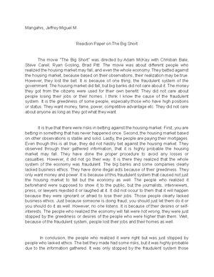 Reaction Paper on The Big Short 